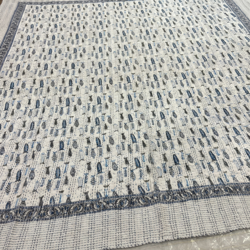 Serene Indigo Handmade Kantha Bedsheet