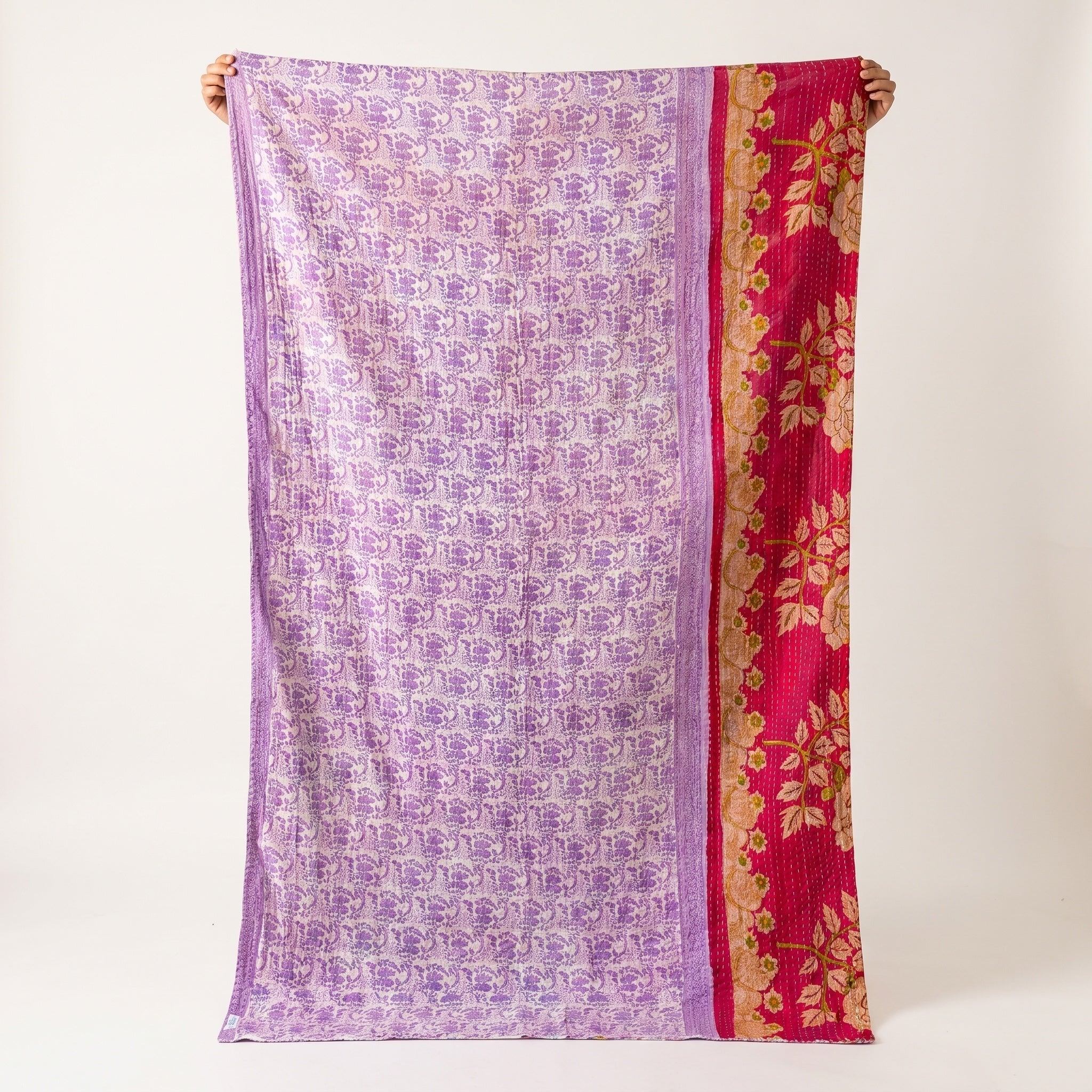 Jeté de kantha en coton vintage Serene Mist