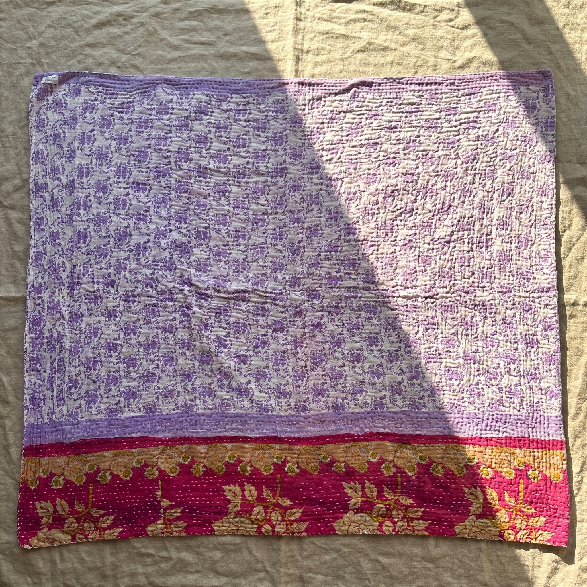 Jeté de kantha en coton vintage Serene Mist