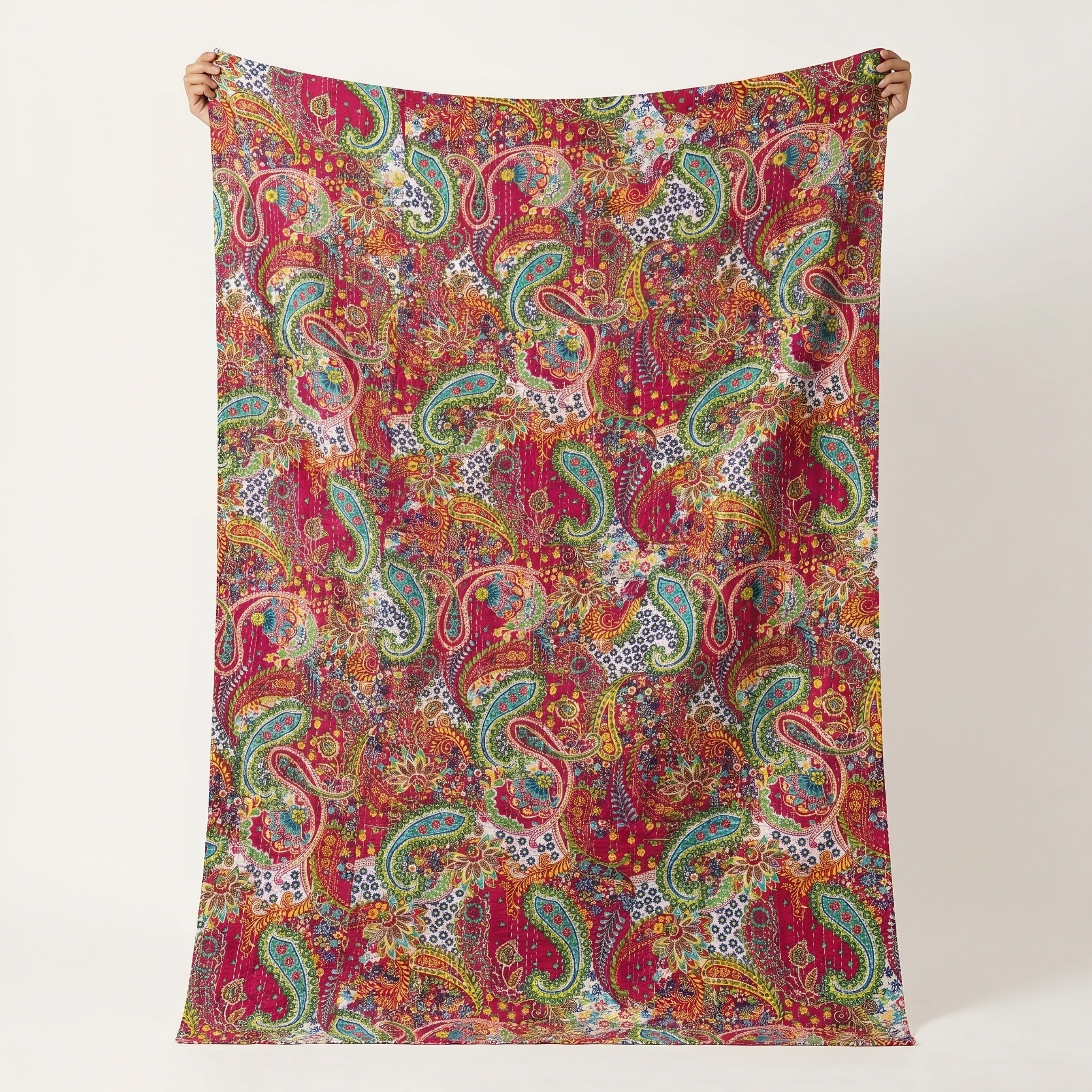 Desert Paisley Cotton Reversible Kantha Throw