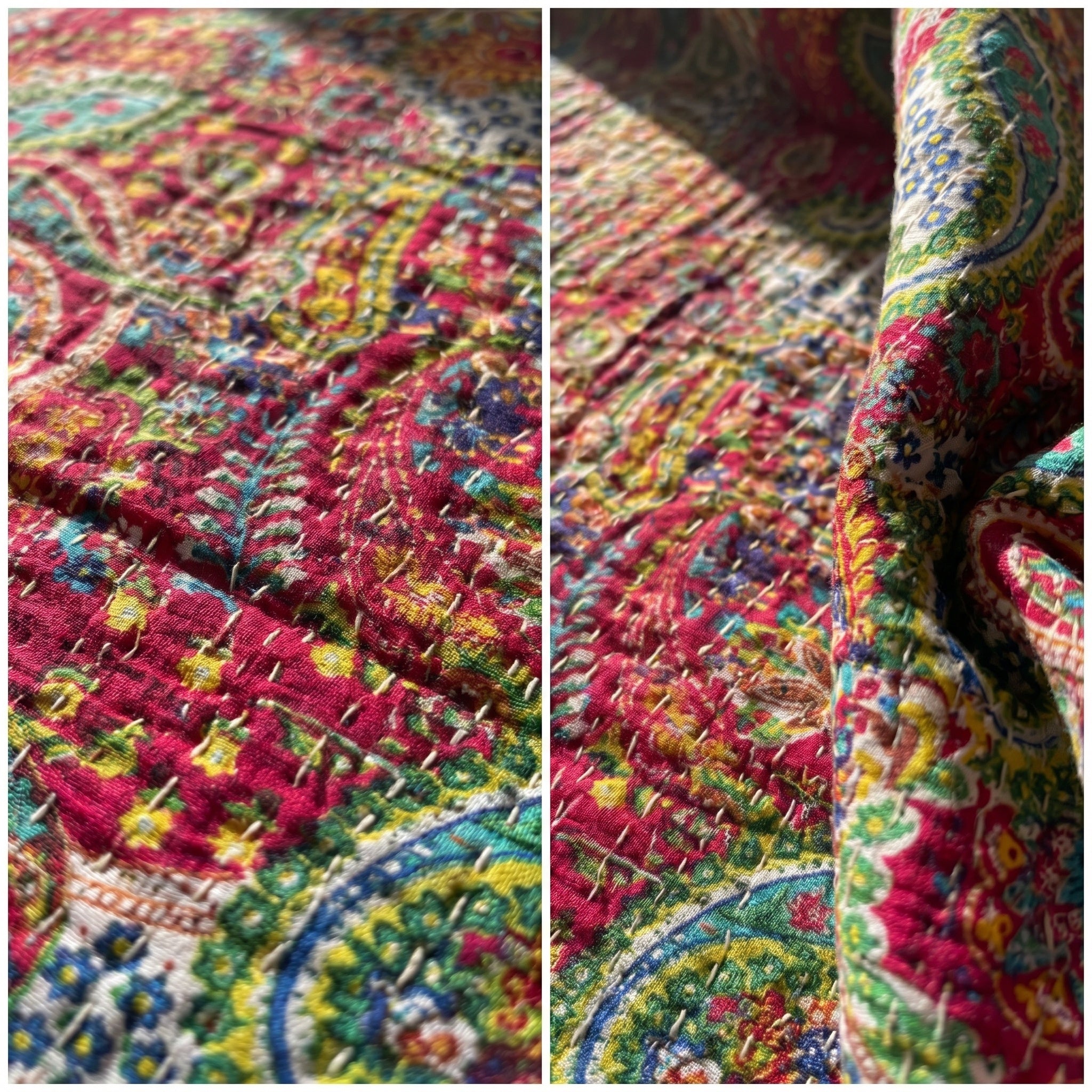 Desert Paisley Cotton Reversible Kantha Throw