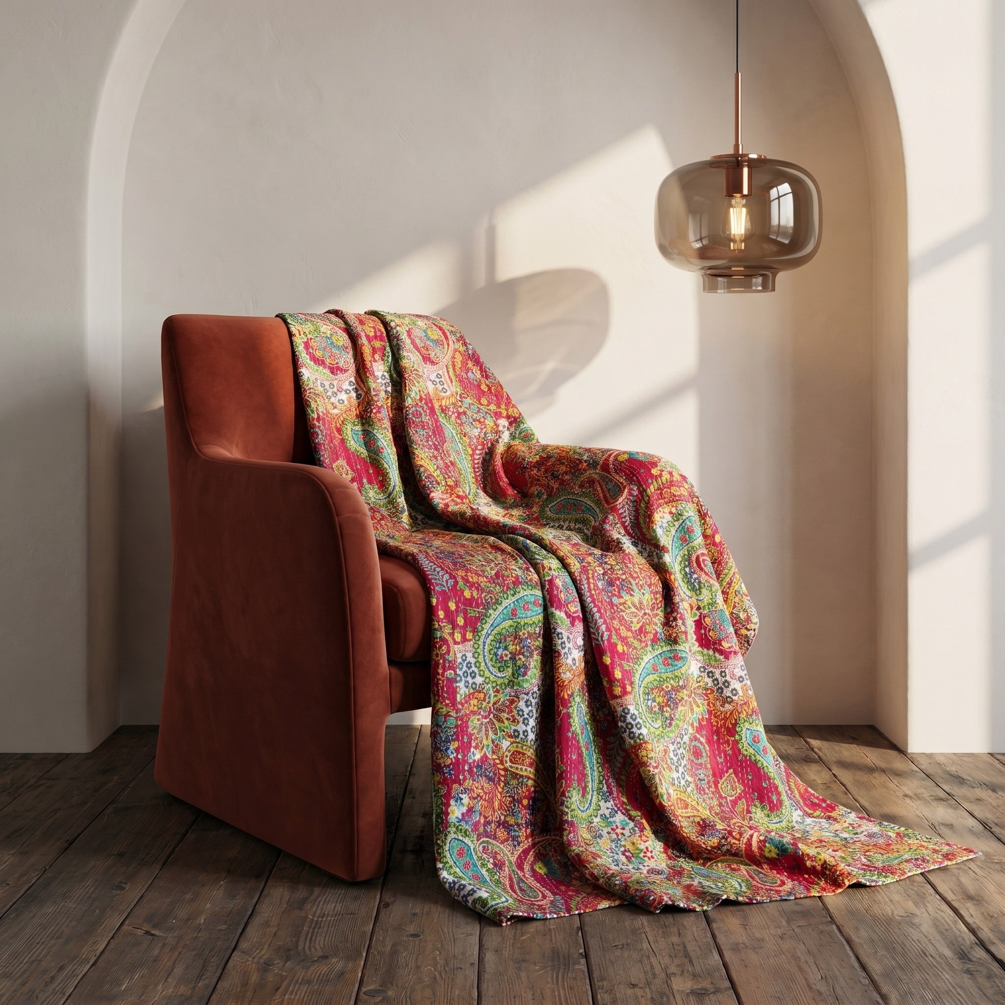 Desert Paisley Cotton Reversible Kantha Throw