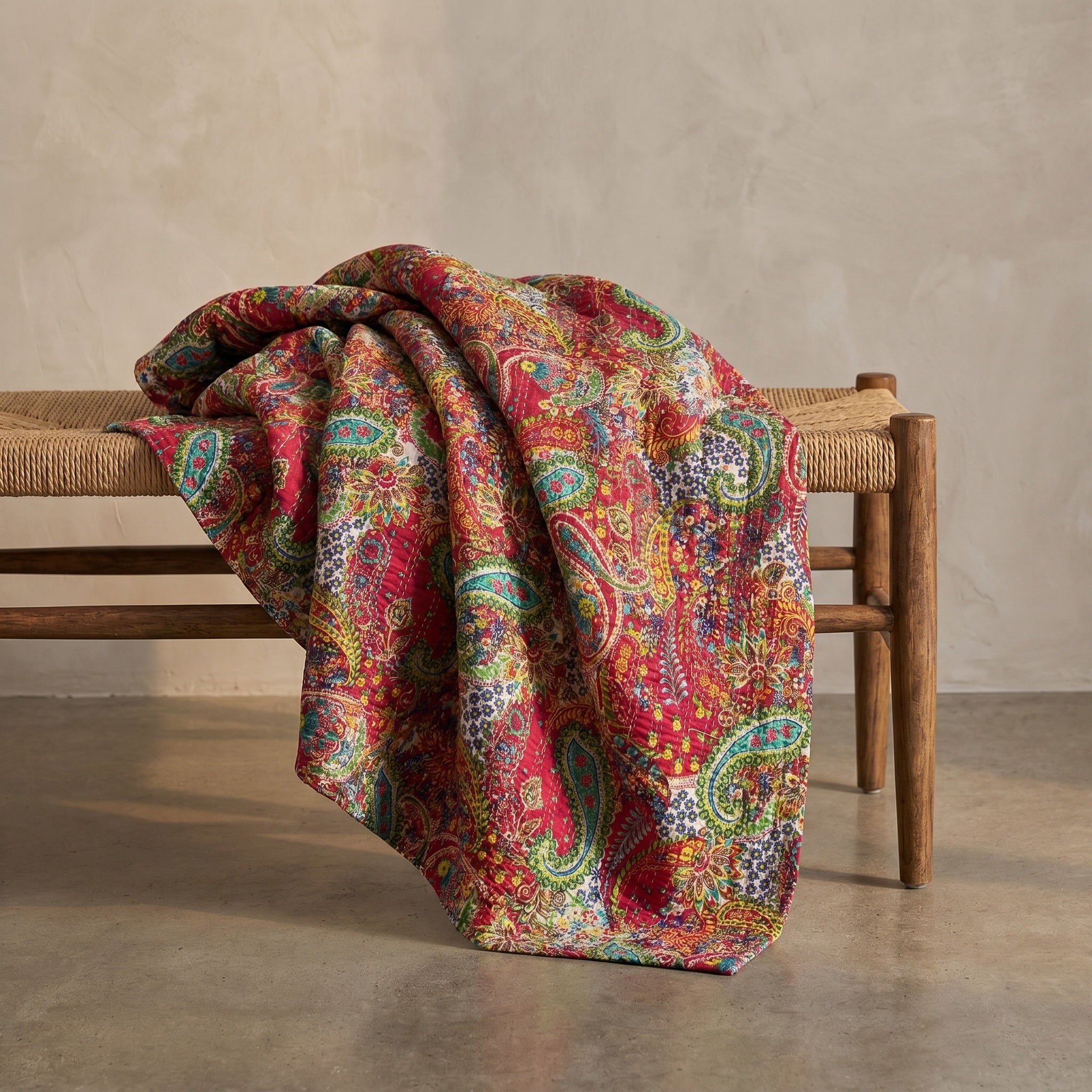 Desert Paisley Cotton Reversible Kantha Throw