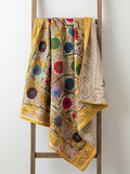Golden Sunshine Luxury Vintage Suzani Kantha Throw Blanket