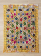 Golden Sunshine Luxury Vintage Suzani Kantha Throw Blanket