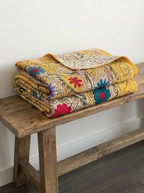 Golden Sunshine Luxury Vintage Suzani Kantha Throw Blanket