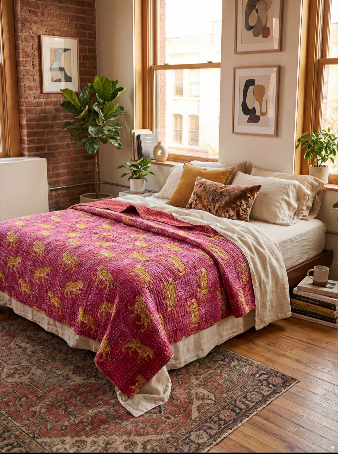 Wild Rose Safari Grand Kantha throw