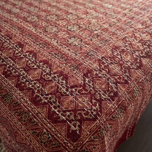 Dreamy Indigo Handmade Kantha Ajrak Queen Bedspread