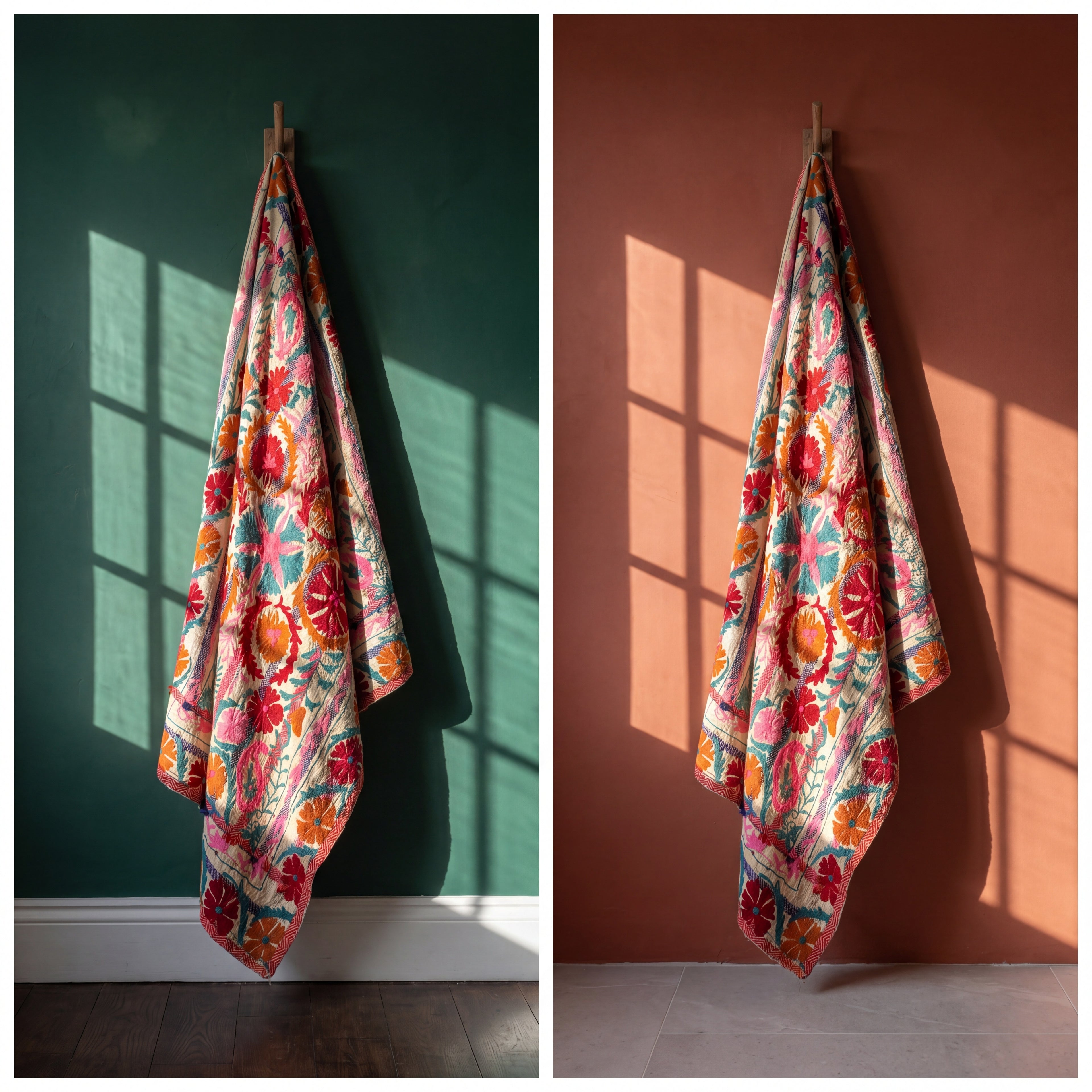 Verdant Fern Luxury Vintage Suzani Kantha Throw