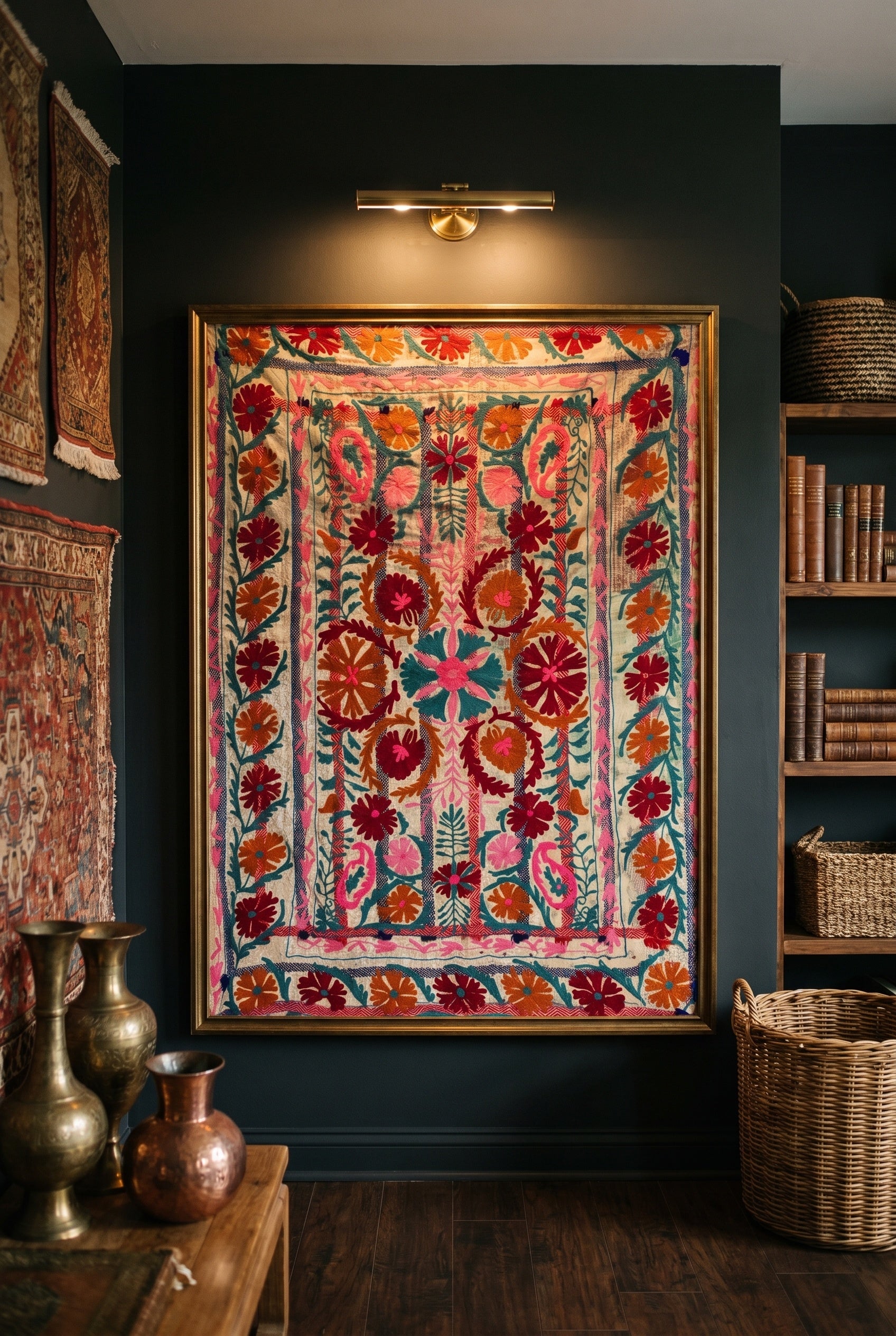 Verdant Fern Luxury Vintage Suzani Kantha Throw