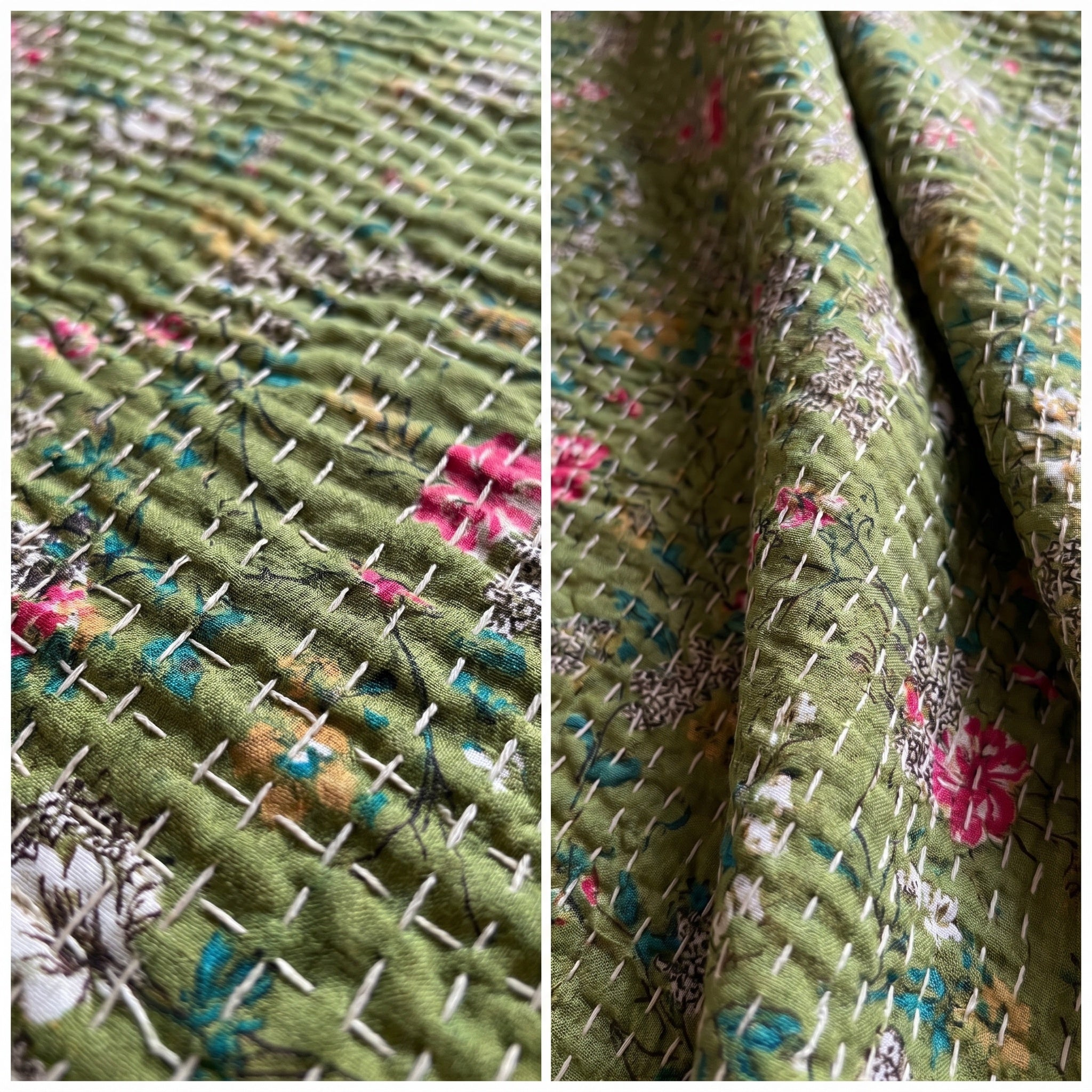Zen Fern Cotton Reversible Kantha Throw
