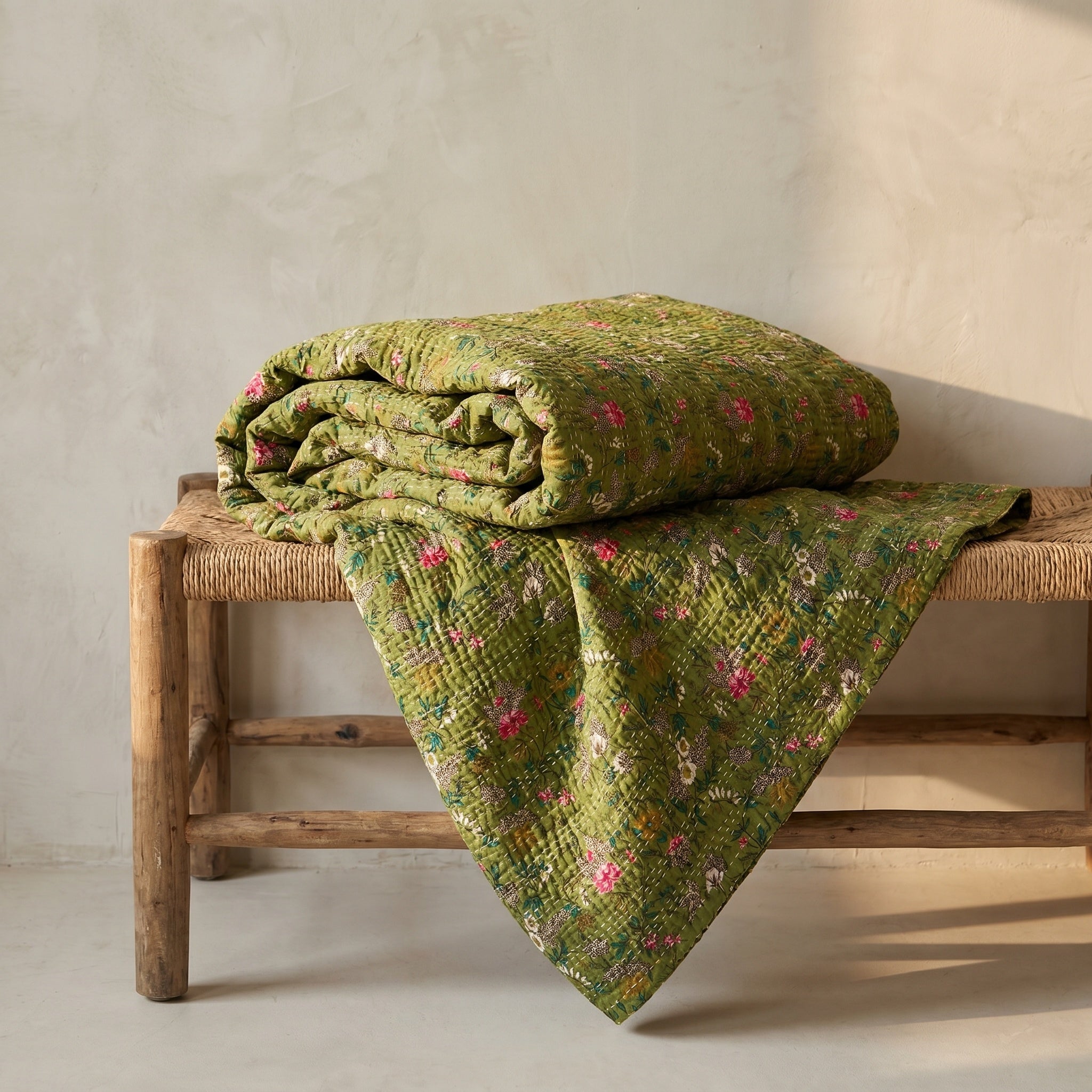 Zen Fern Cotton Reversible Kantha Throw