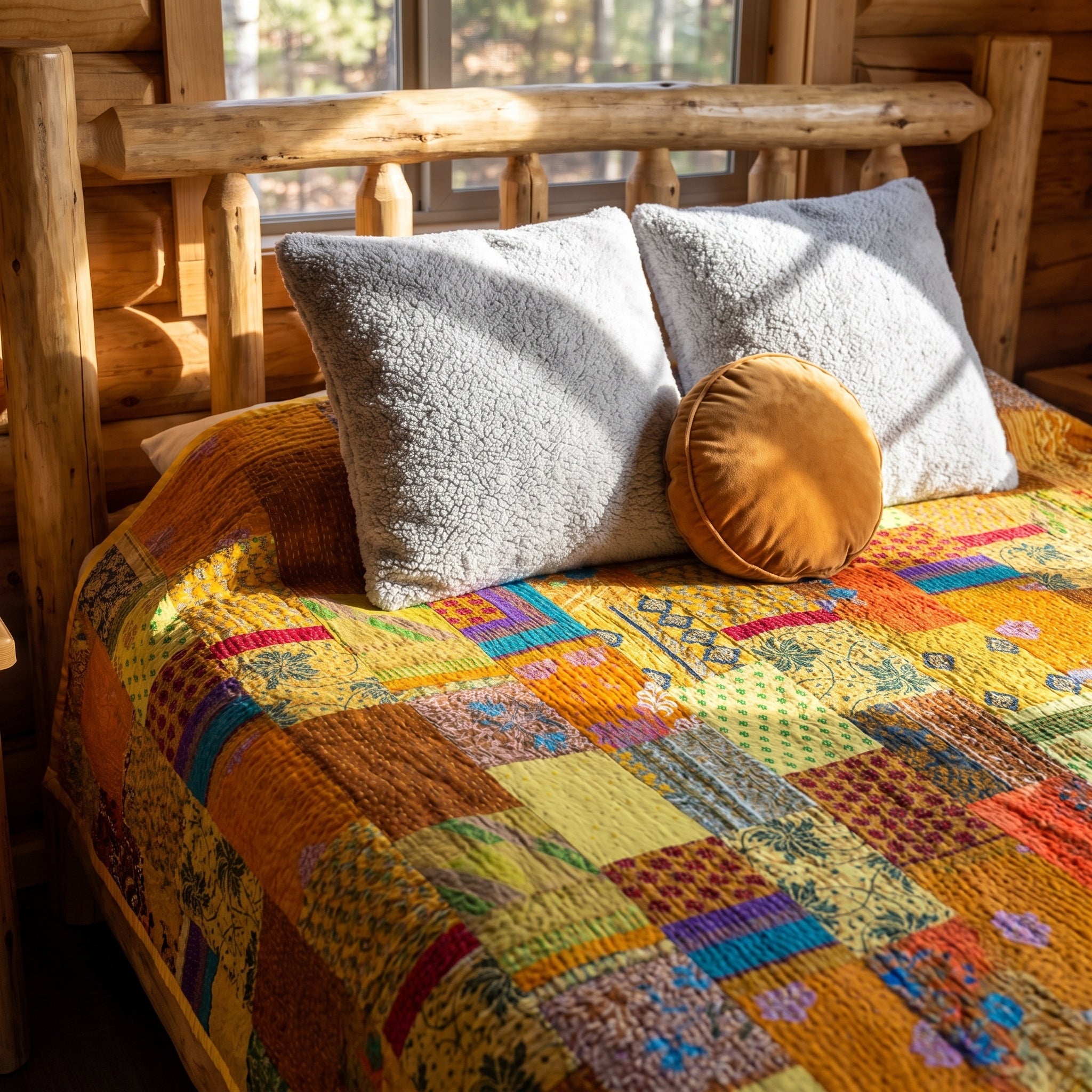 Crimson Mist Handmade Patola Kantha Queen Bedspread