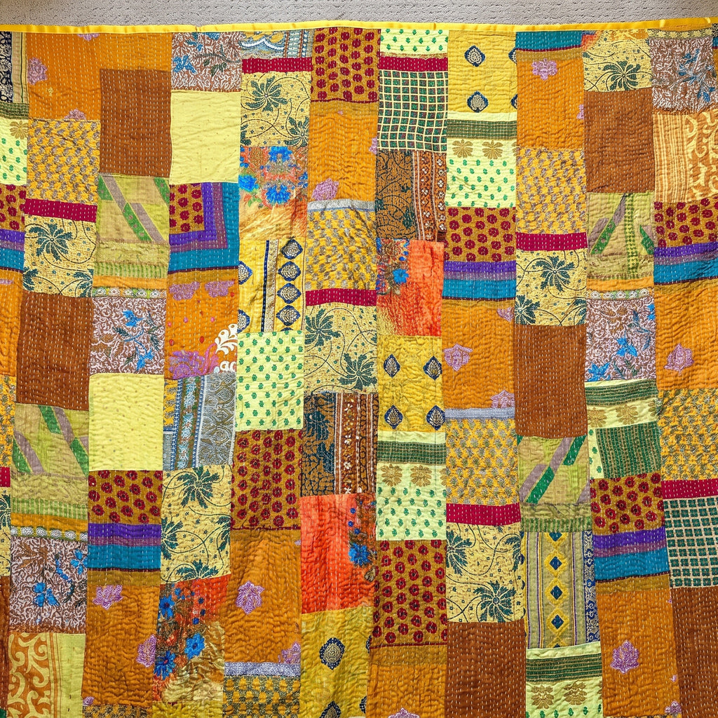Crimson Mist Handmade Patola Kantha Queen Bedspread