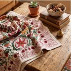 Falling Frond Hand-Embroidered Cotton Suzani Throw