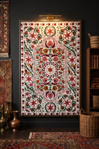 Falling Frond Hand-Embroidered Cotton Suzani Throw