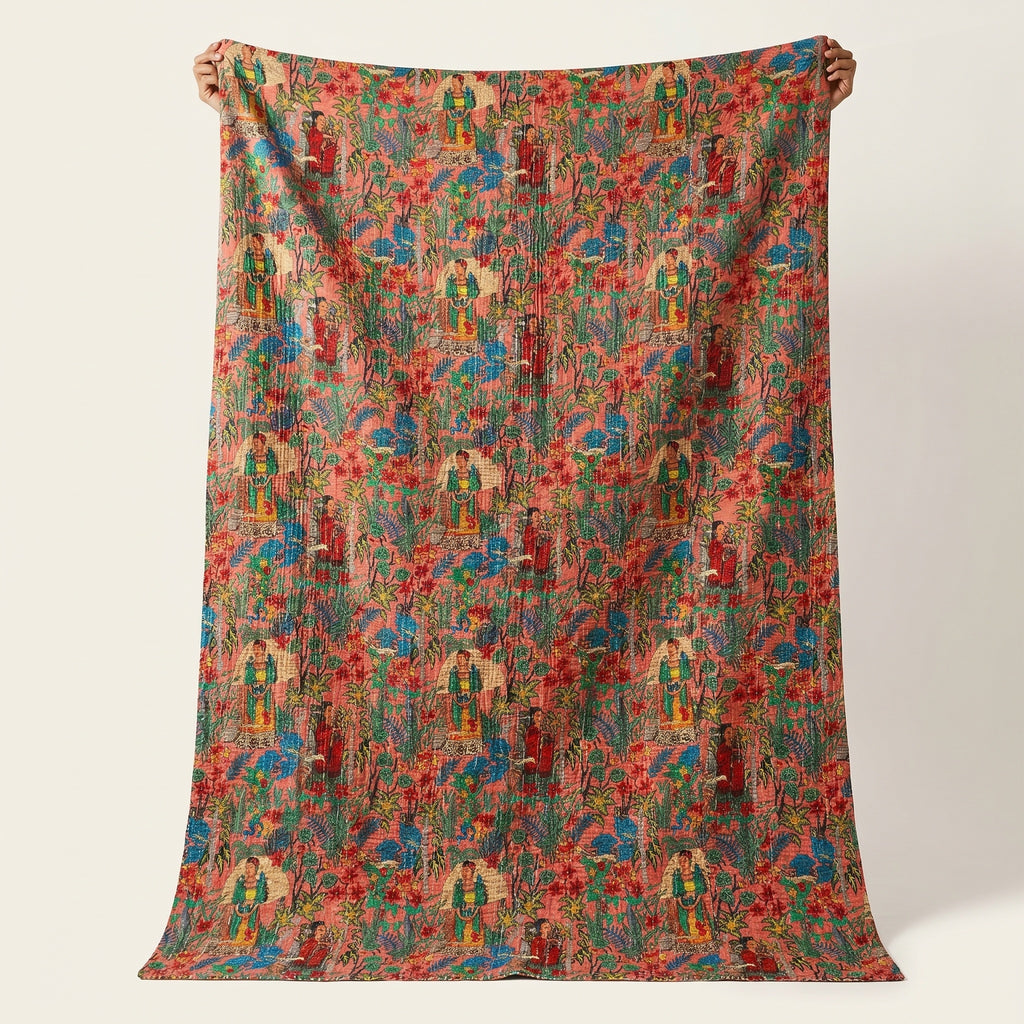 Forest Fern Cotton Reversible Kantha Throw