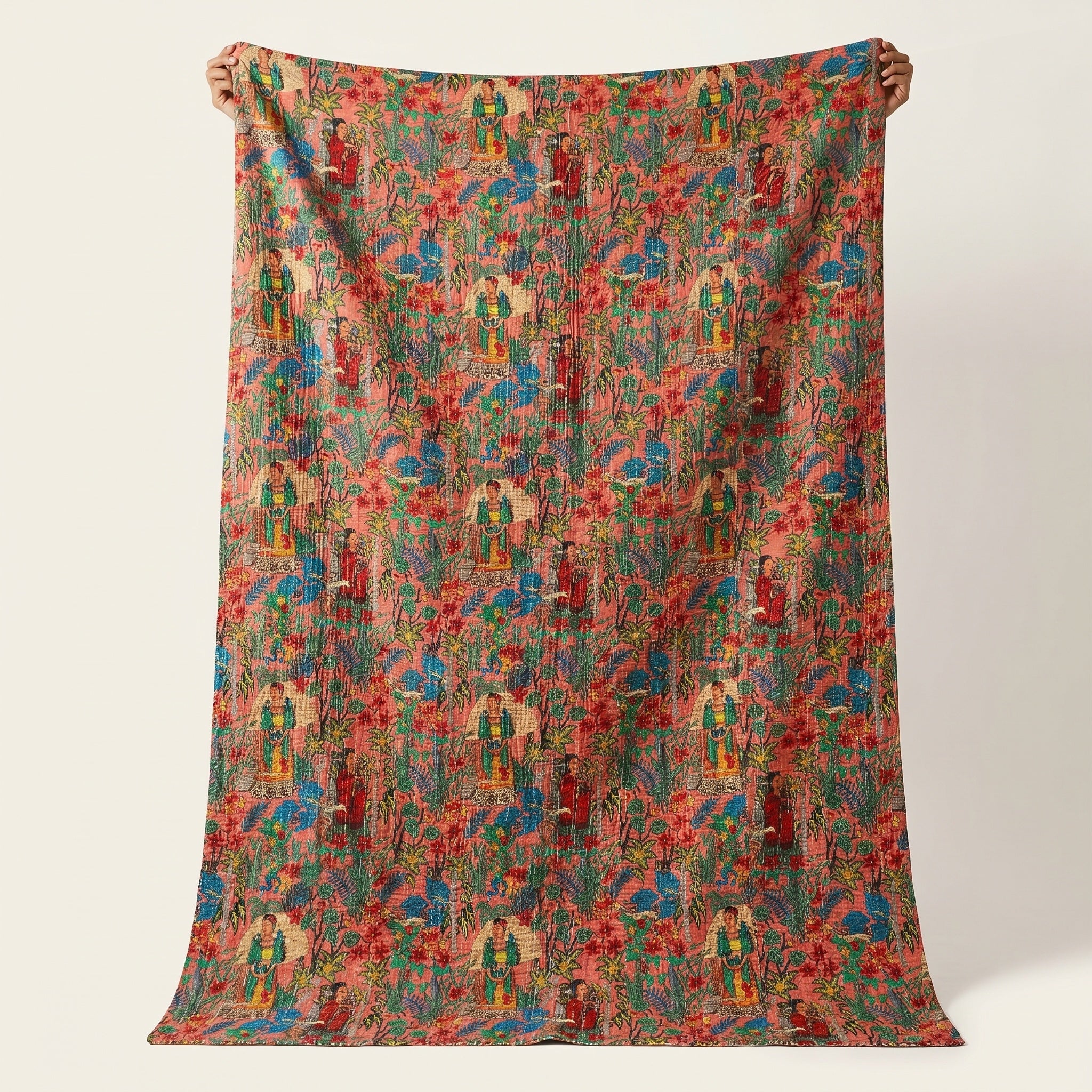Forest Fern Cotton Reversible Kantha Throw