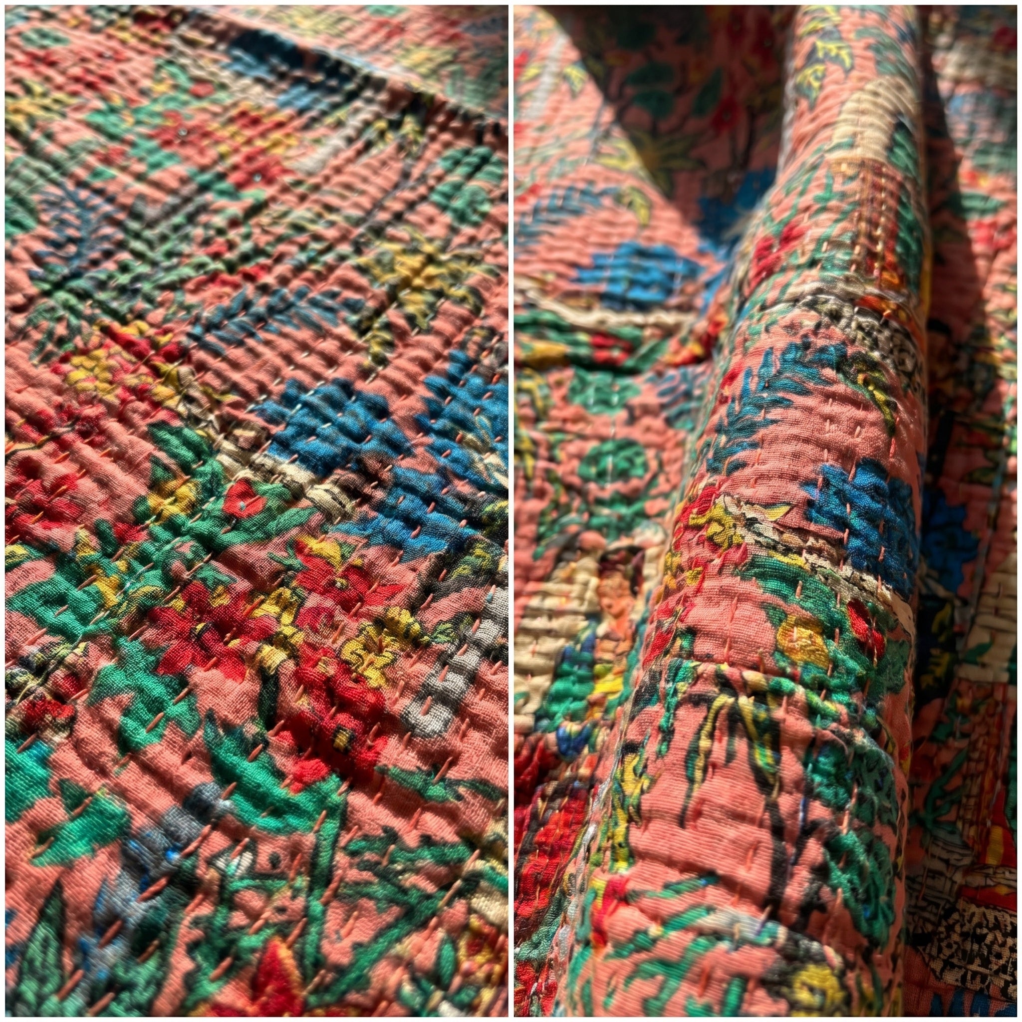 Forest Fern Cotton Reversible Kantha Throw