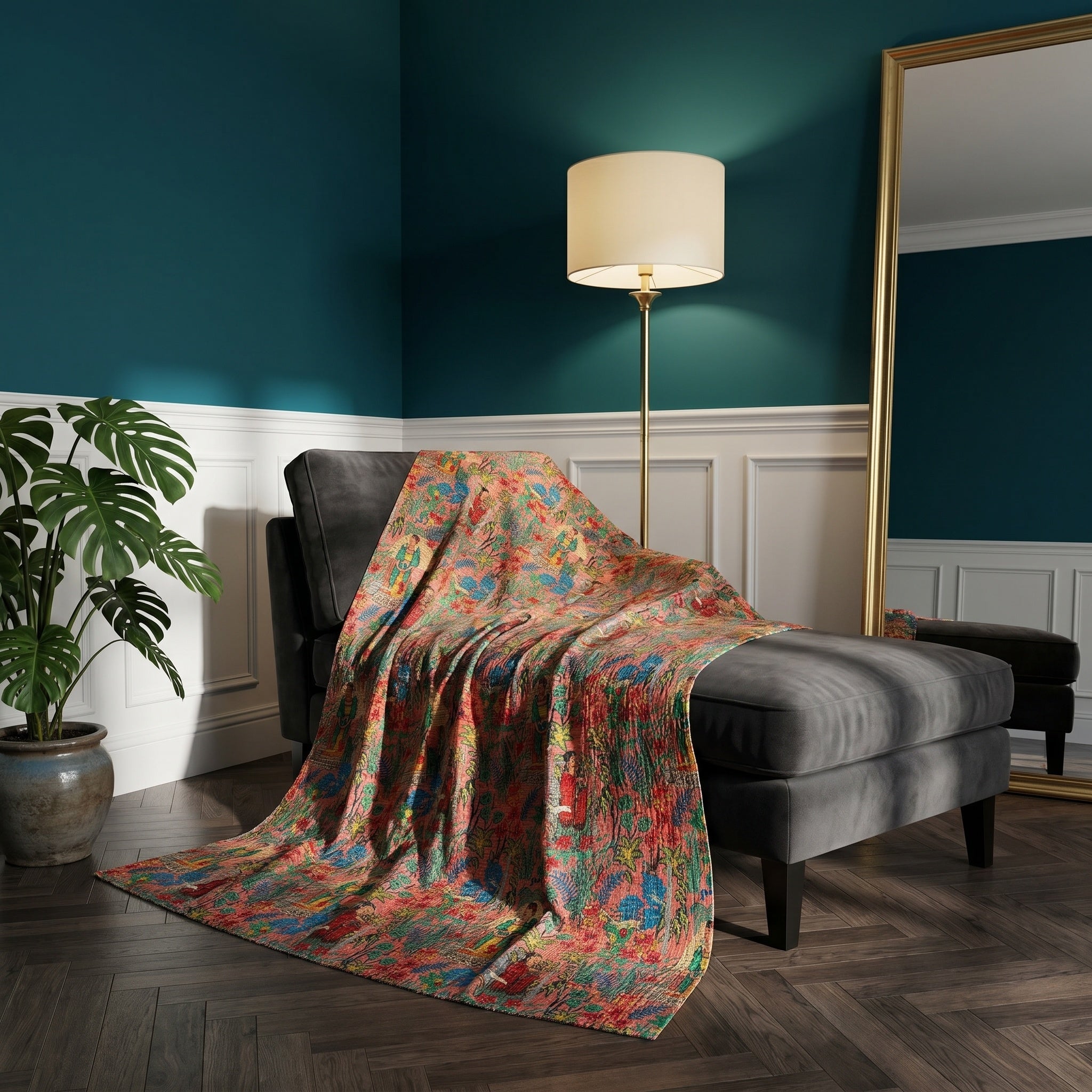 Forest Fern Cotton Reversible Kantha Throw