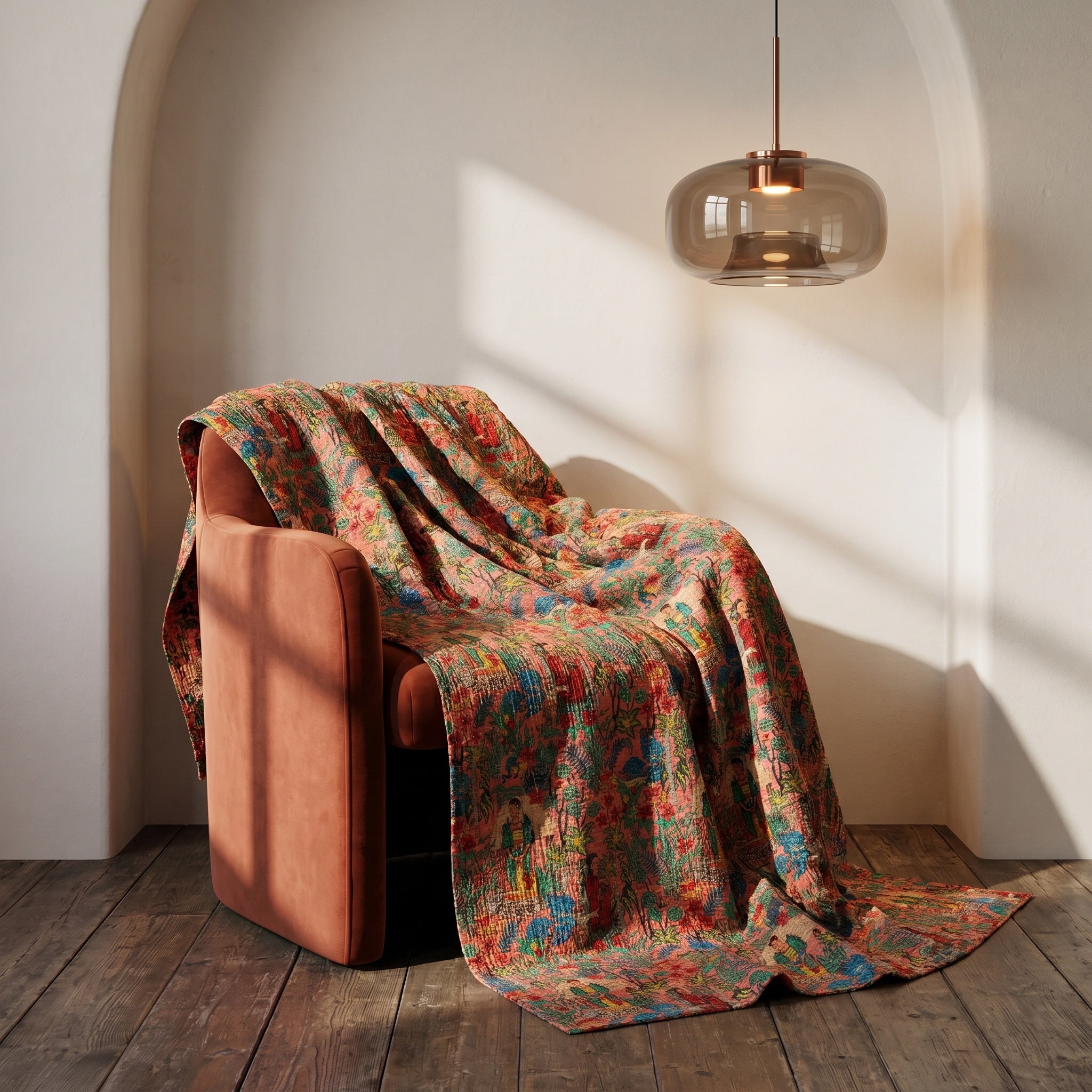 Forest Fern Cotton Reversible Kantha Throw