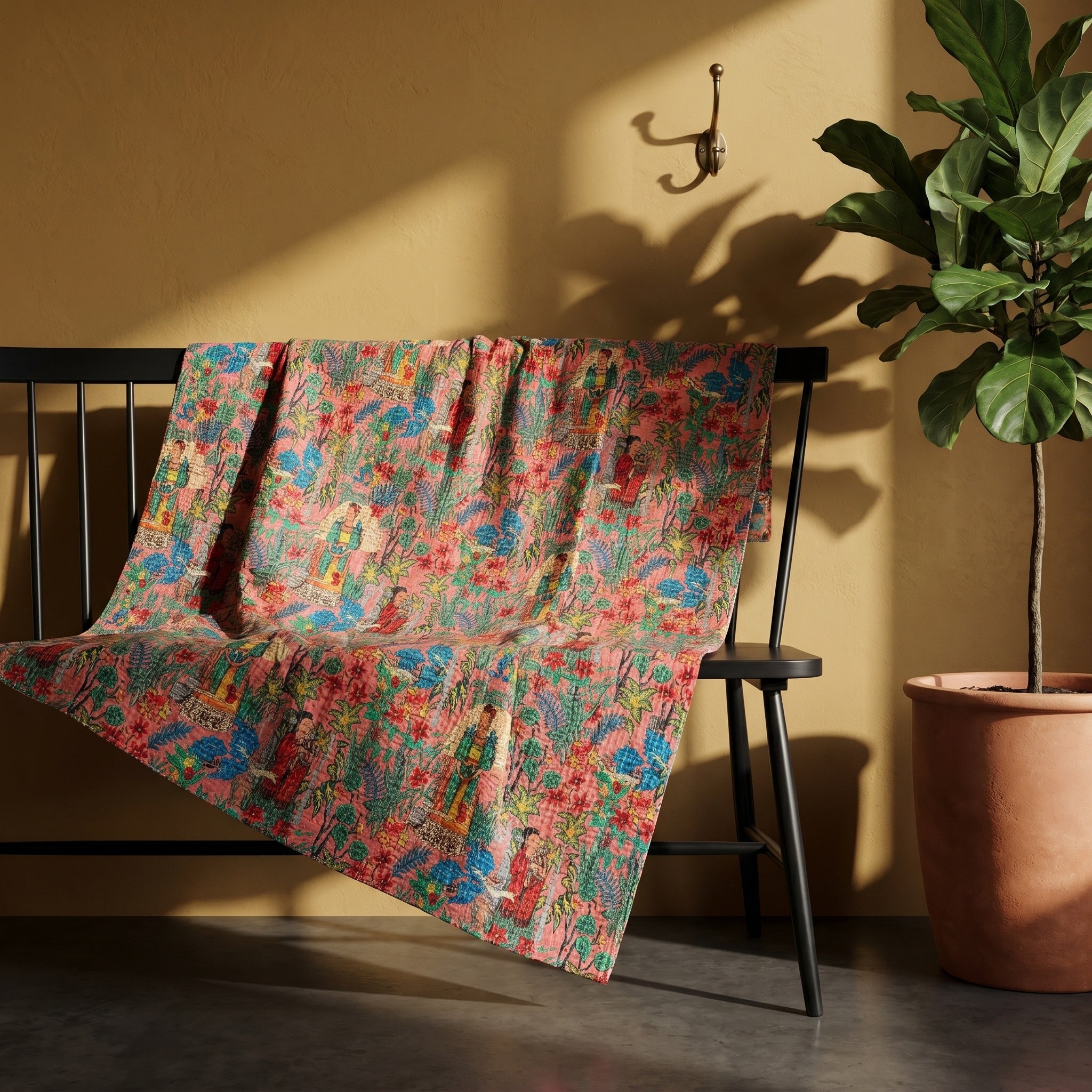 Forest Fern Cotton Reversible Kantha Throw