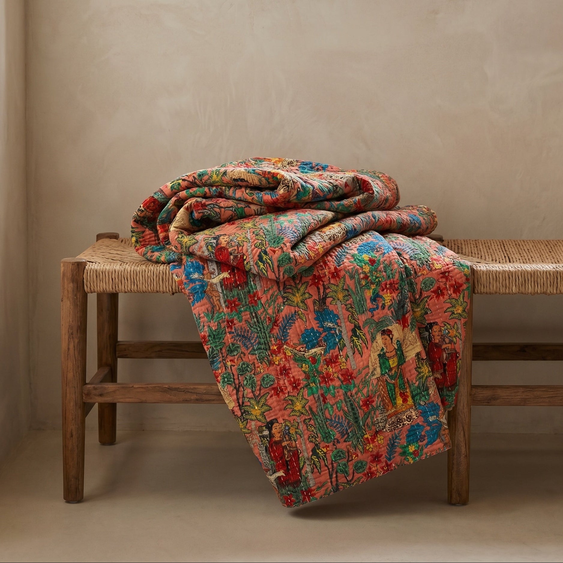 Forest Fern Cotton Reversible Kantha Throw