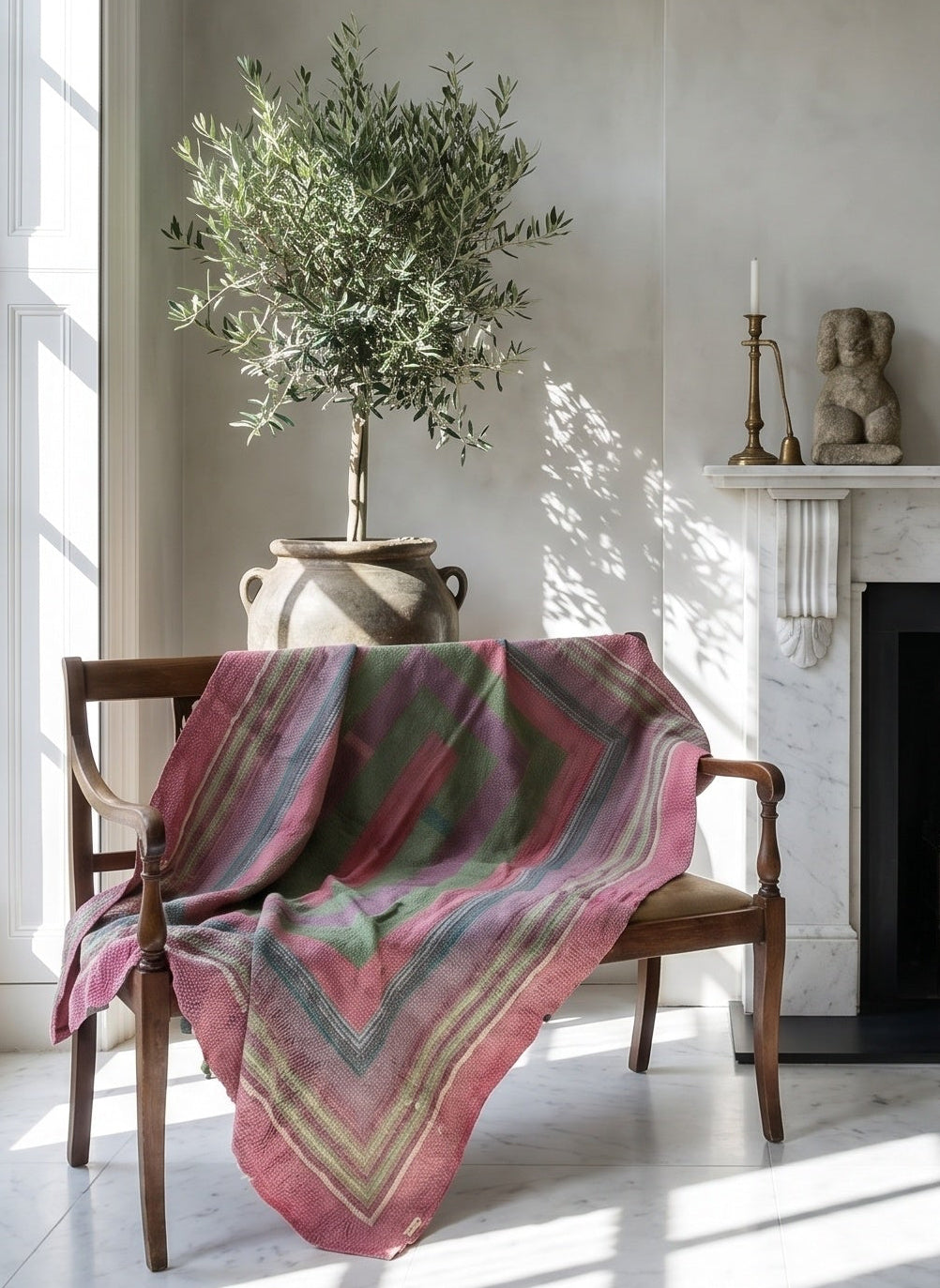 Sky Mist Handmade Vintage Bagru Block Print Throw