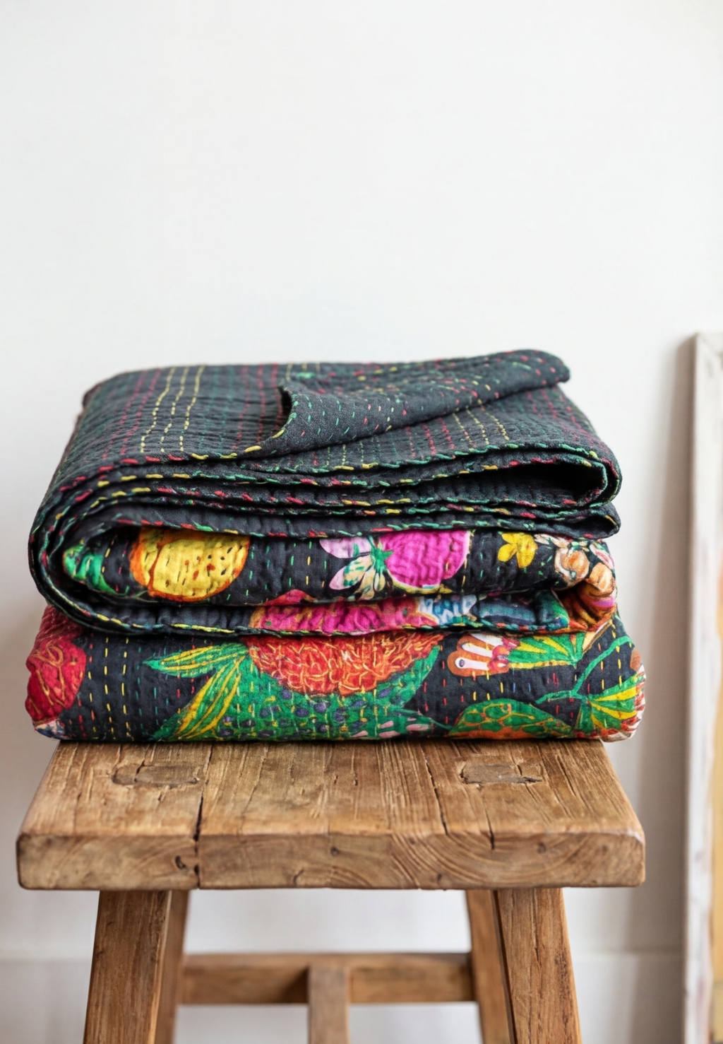 Bengal Rubellite Cotton Hand-Made Kantha Throw Blanket