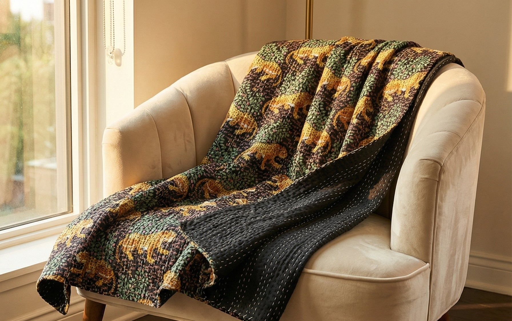 The Shadowlands Cotton Hand-Made Kantha Throw Blanket
