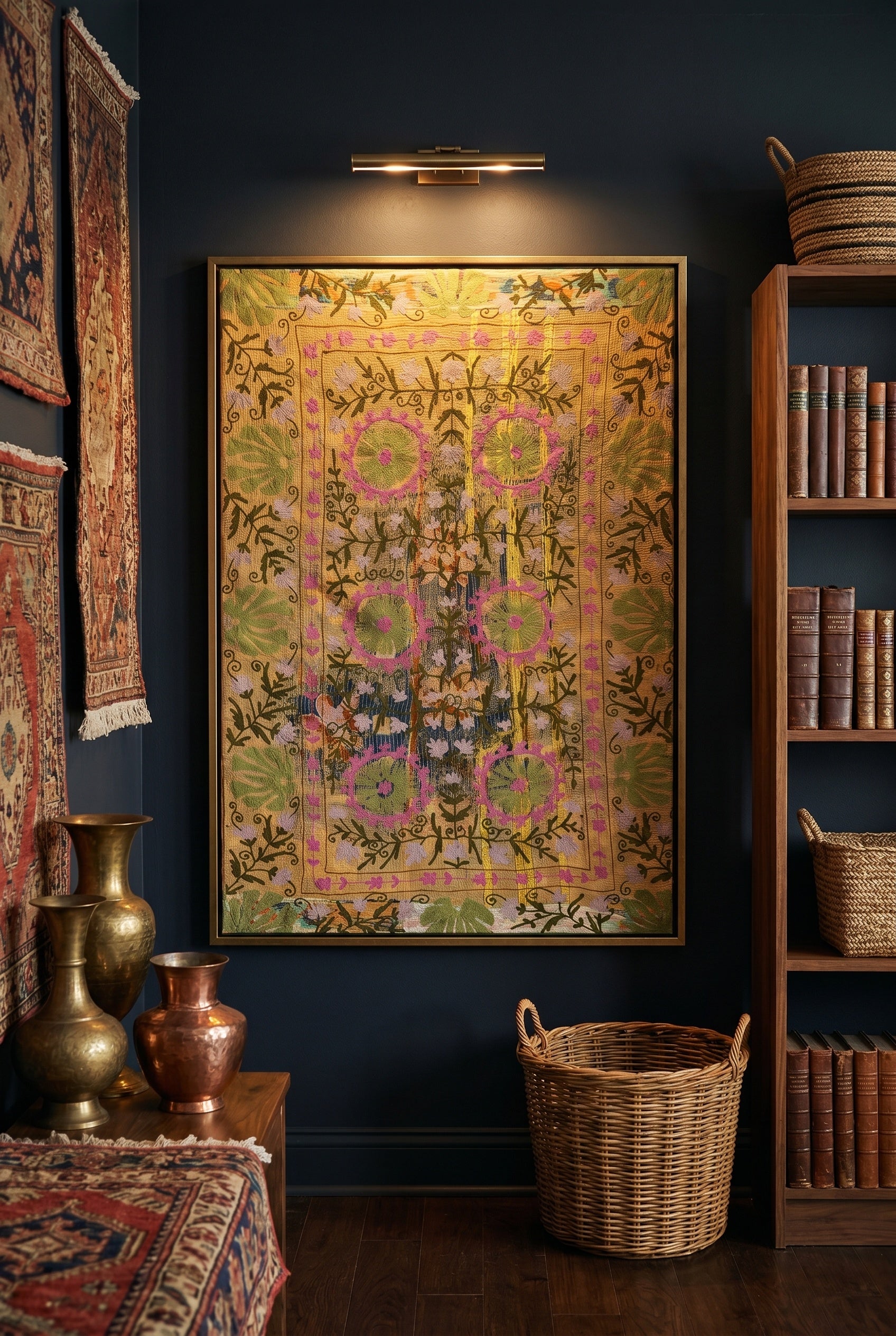 Azure Tide Luxury Vintage Suzani Kantha Throw