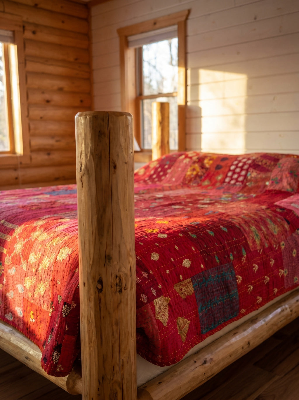 Azure Mist Handmade Patola Kantha Bedspread