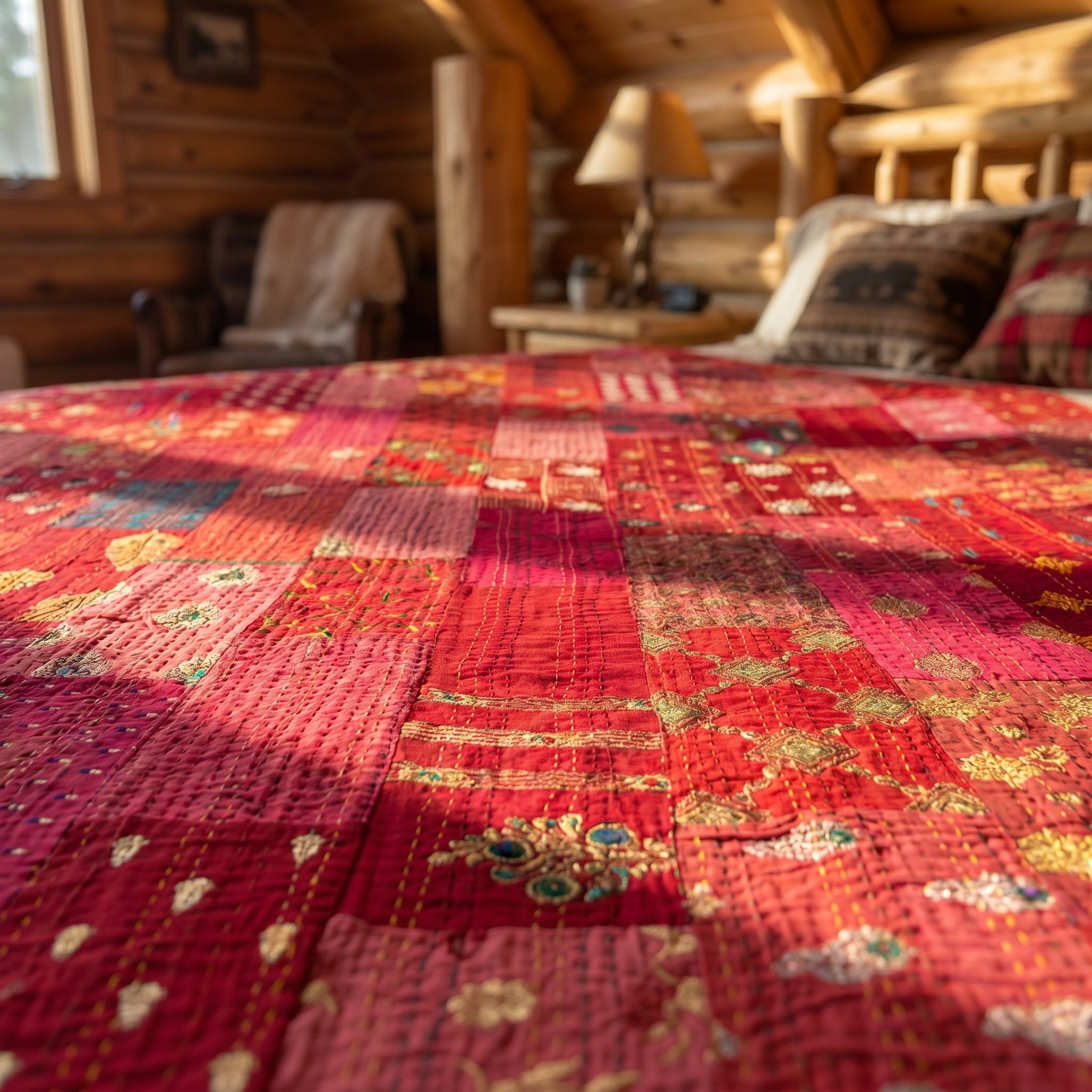Azure Mist Handmade Patola Kantha Bedspread