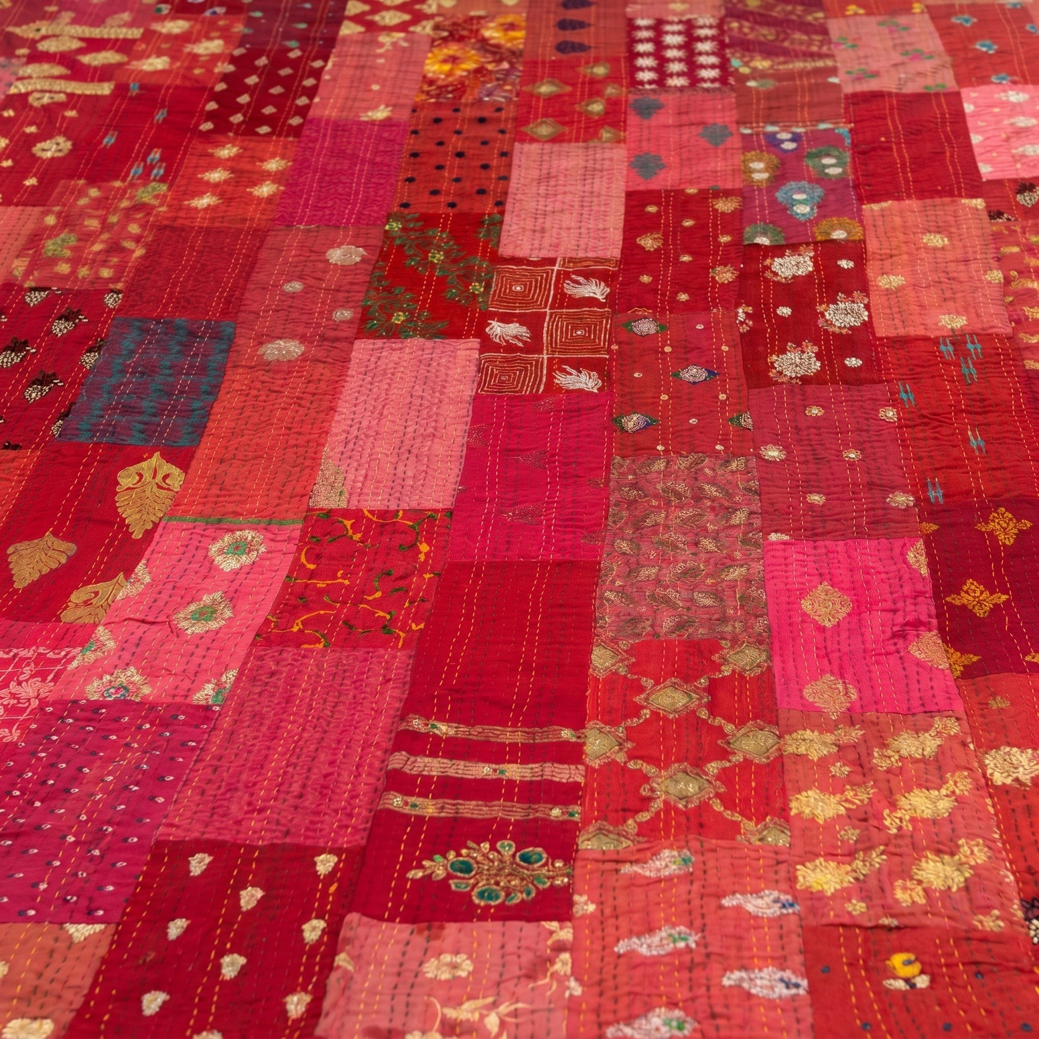 Azure Mist Handmade Patola Kantha Bedspread