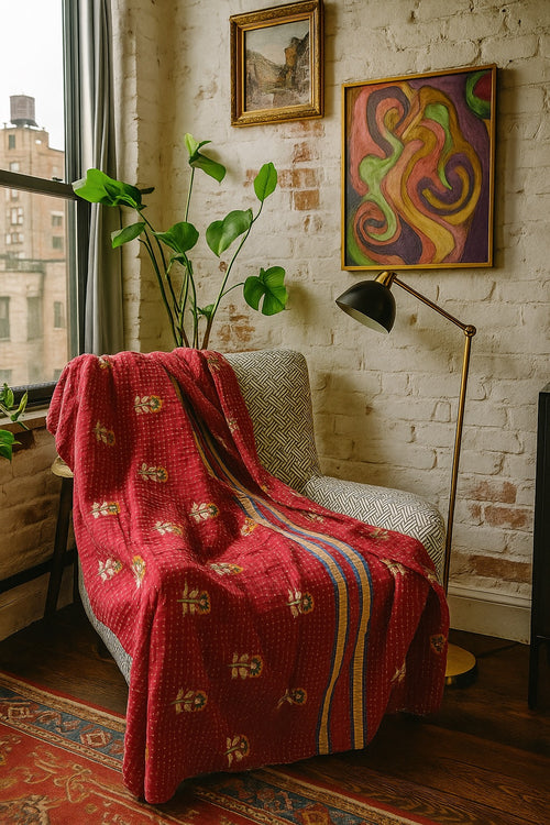 Amber Loom Hand-Made Kantha Throw Blanket