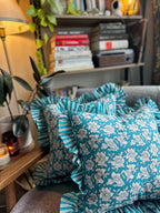 Floral Patterned Blue Cushion Cover