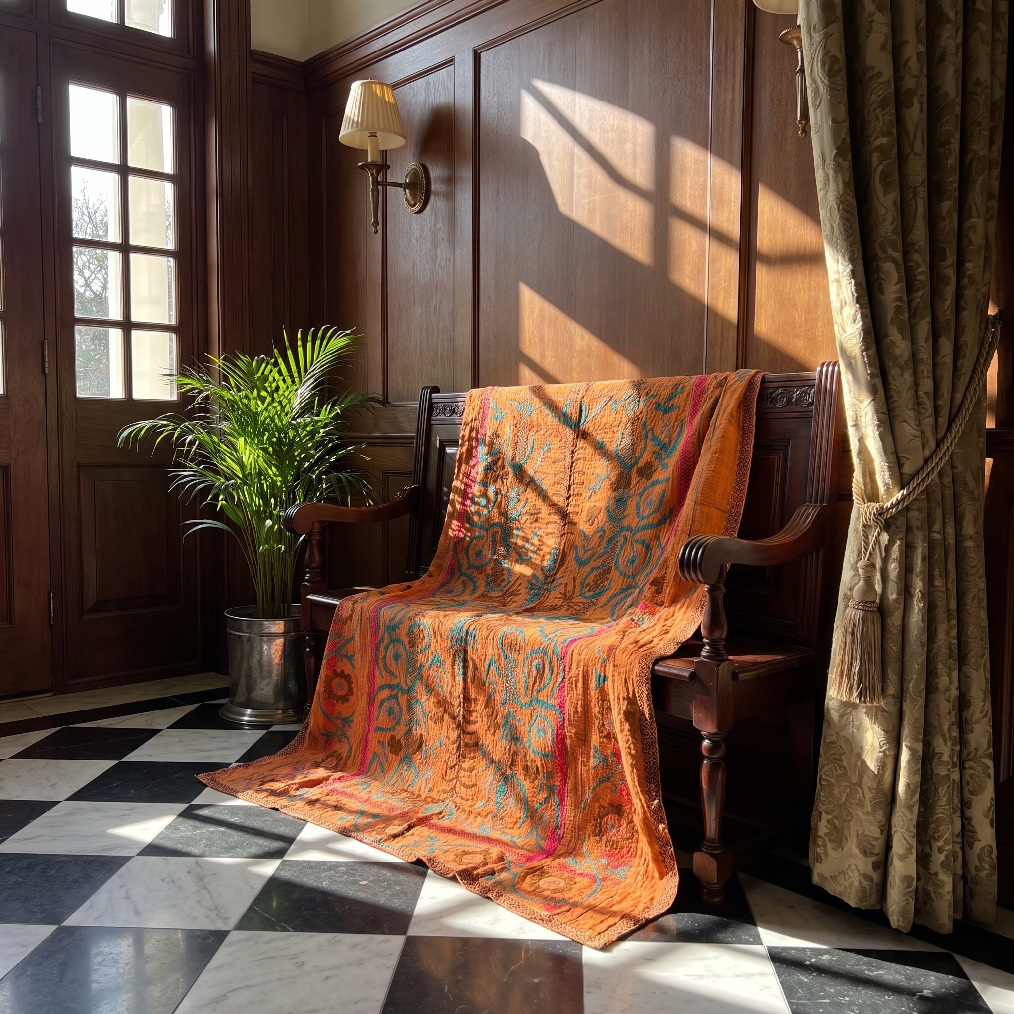 Haven Fern Luxury Vintage Suzani Kantha Throw