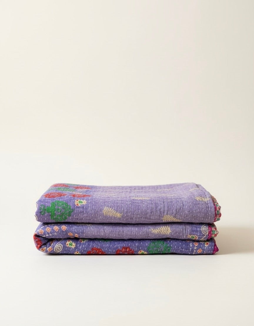 Bougainvillea Bliss Hand-Made Kantha Throw Blanket