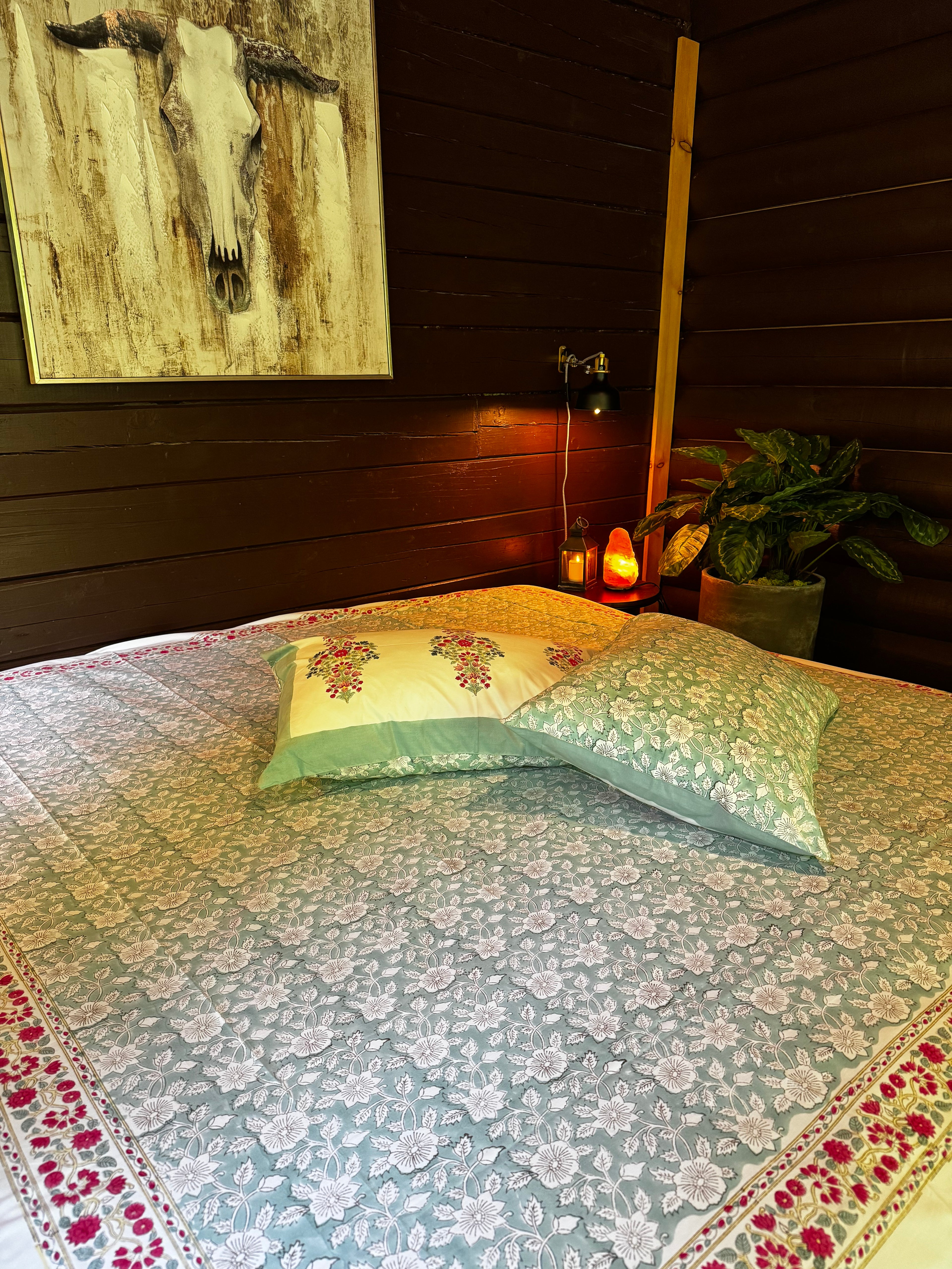 Indigo Bloom Hand Block Printed King Bedsheet