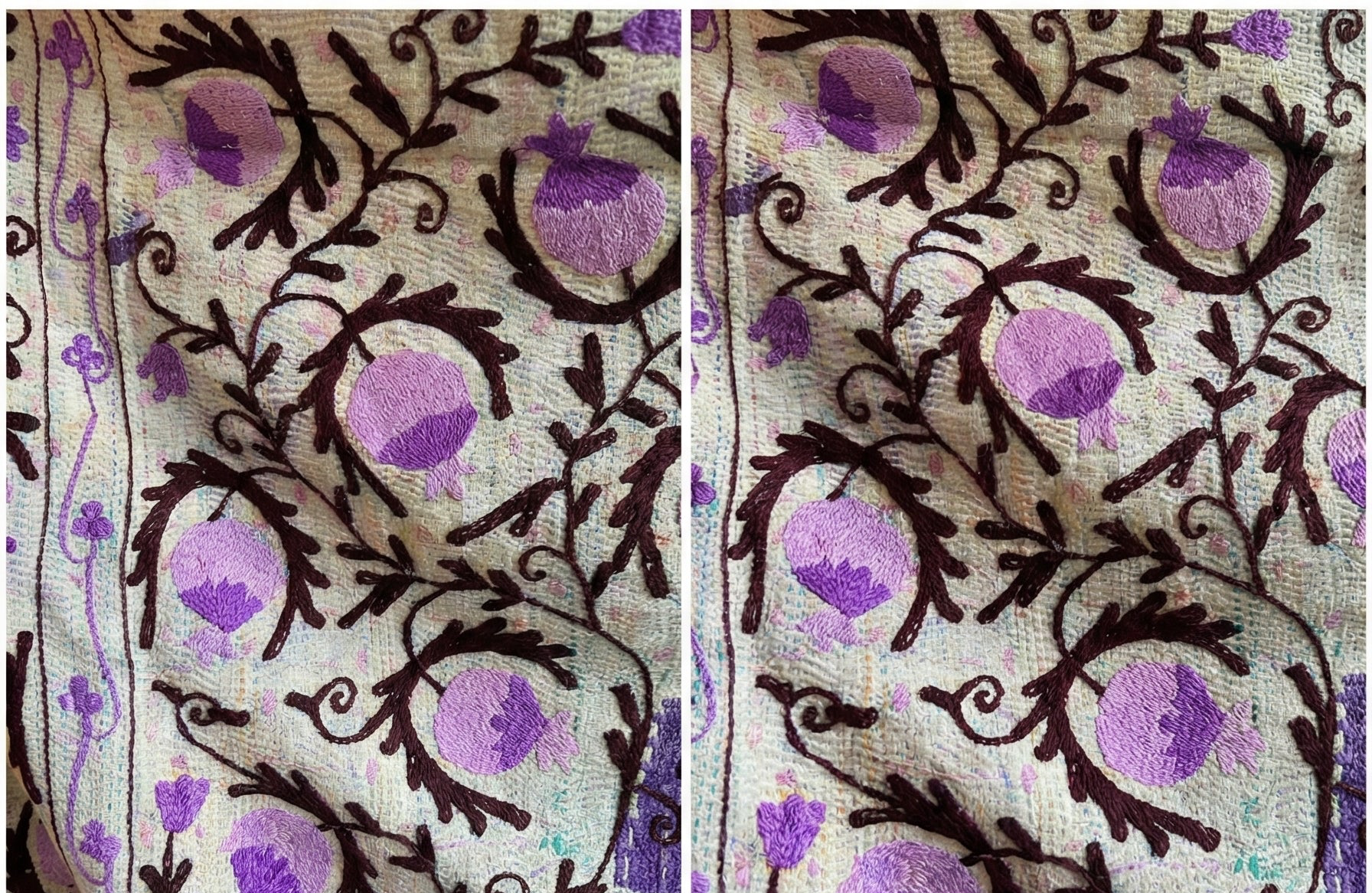 Lilac Pomegranate Vine Luxury Vintage Suzani Kantha Throw Blanket