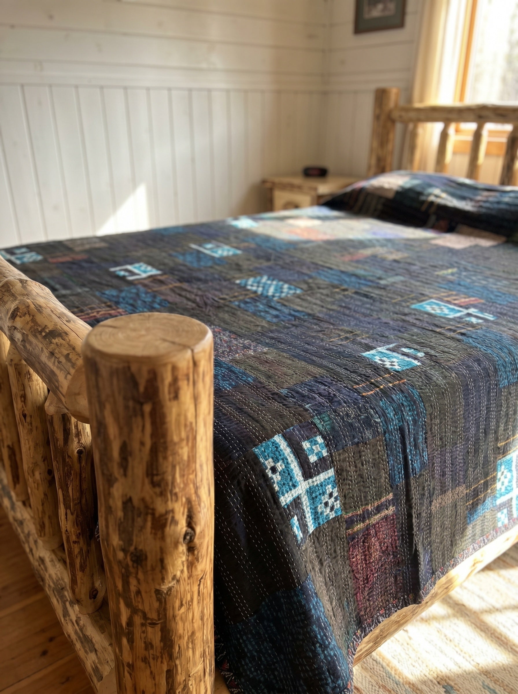 Saffron Amber Handmade Patola Kantha King Bedspread