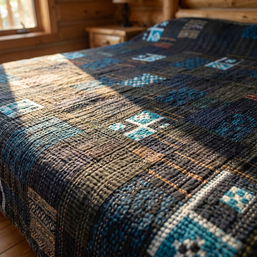 Saffron Amber Handmade Patola Kantha King Bedspread