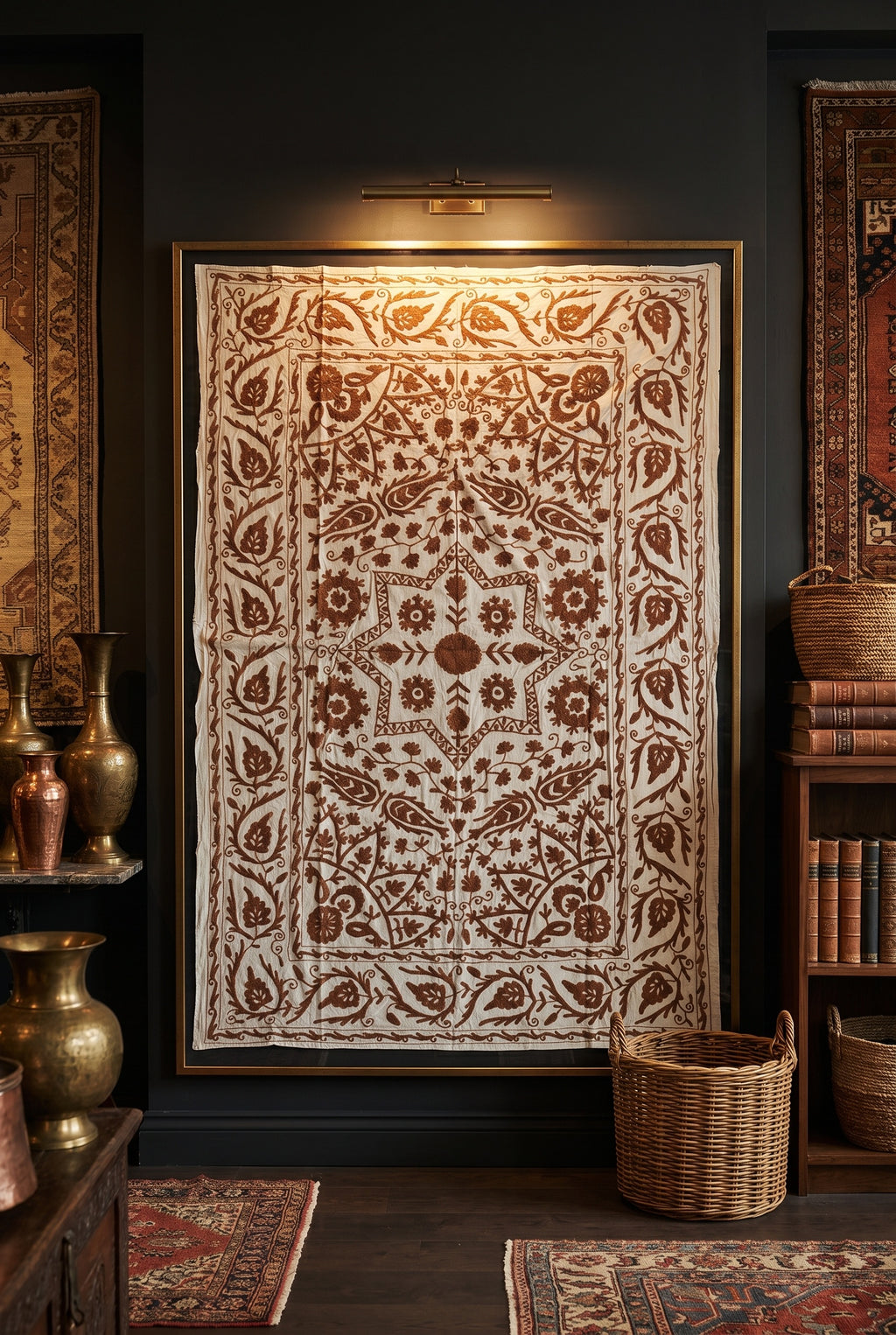 Brushing Bracken Hand-Embroidered Cotton Suzani Throw