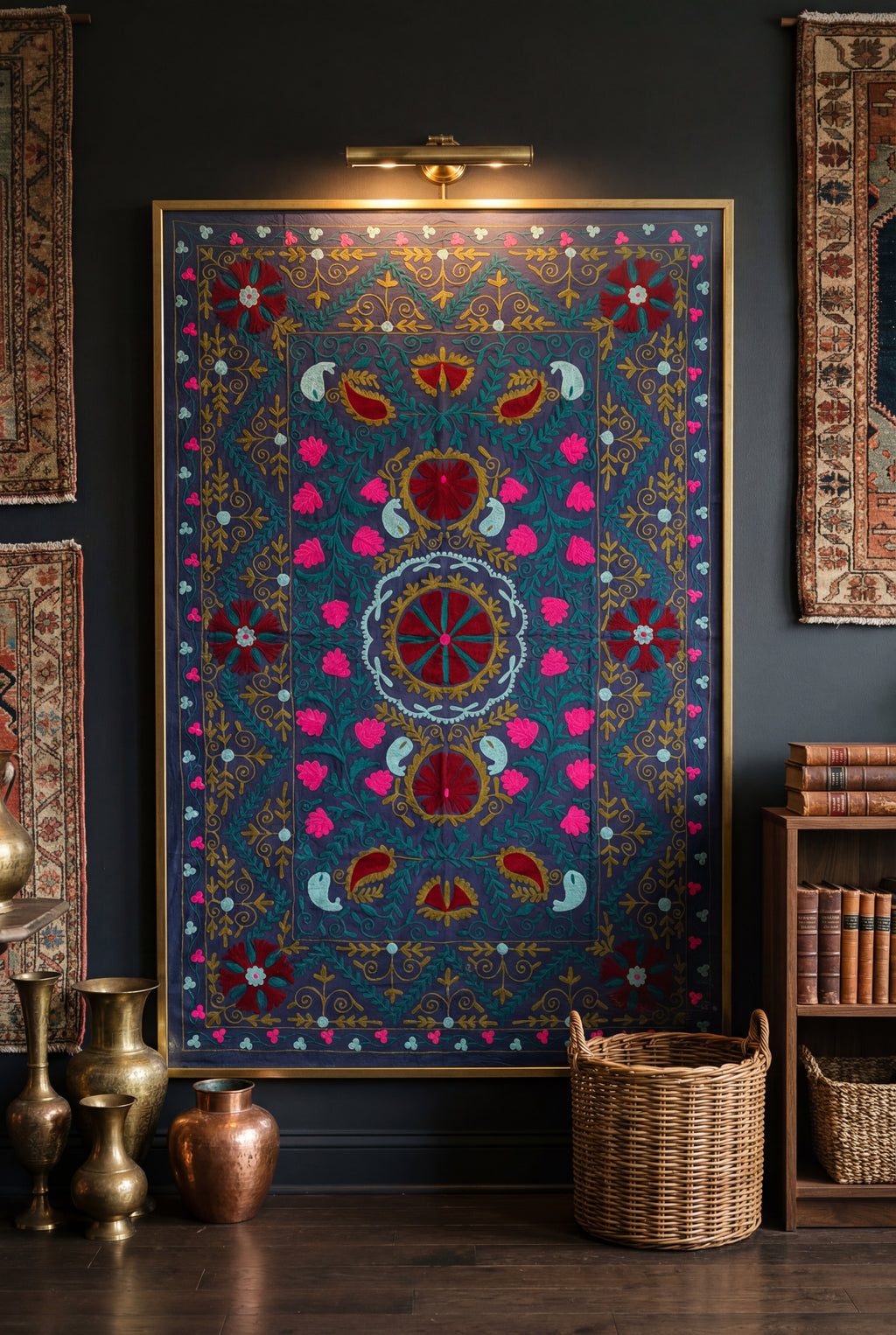 Floating Flora Hand-Embroidered Cotton Suzani Throw