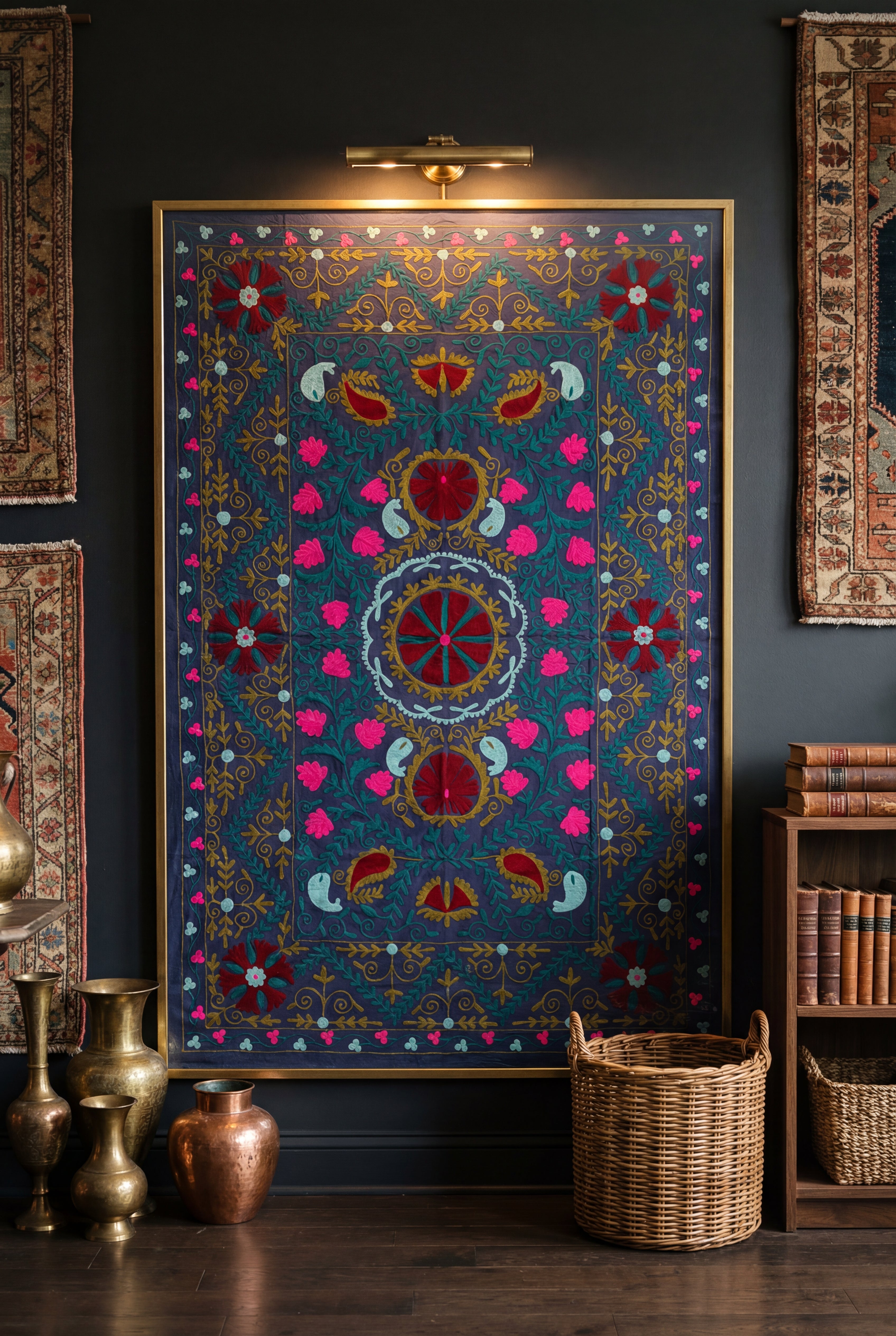 Floating Flora Hand-Embroidered Cotton Suzani Throw