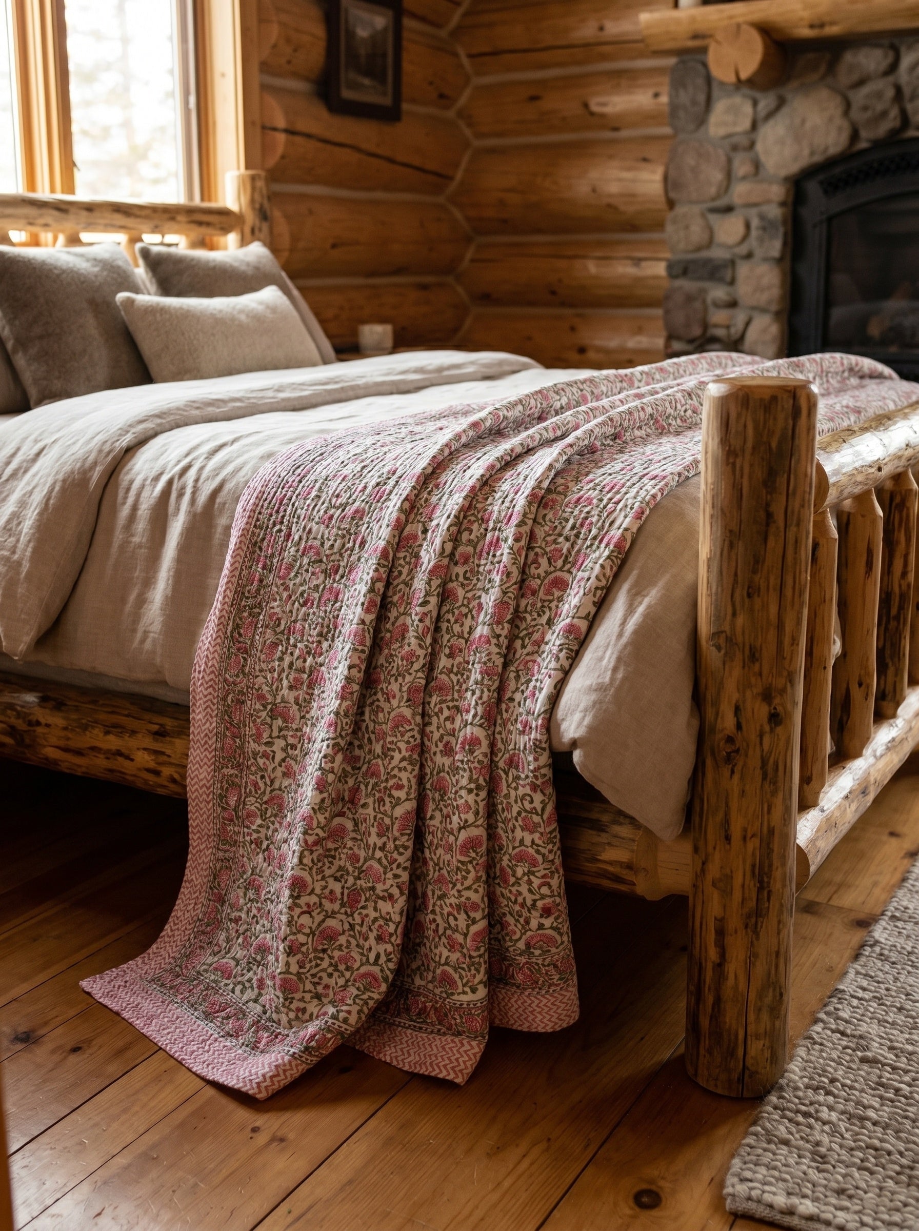 Whisper Terracotta Handmade Kantha Queen Bedsheet