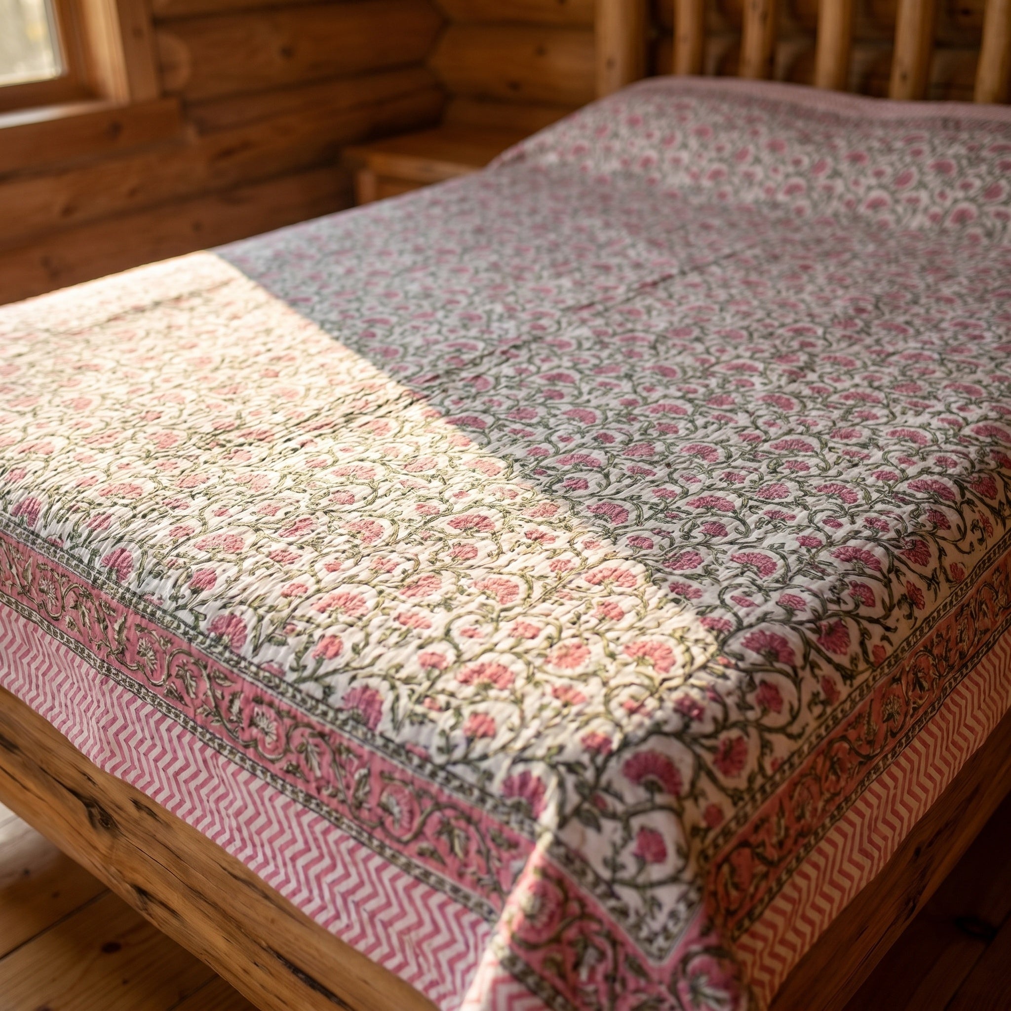 Whisper Terracotta Handmade Kantha Queen Bedsheet