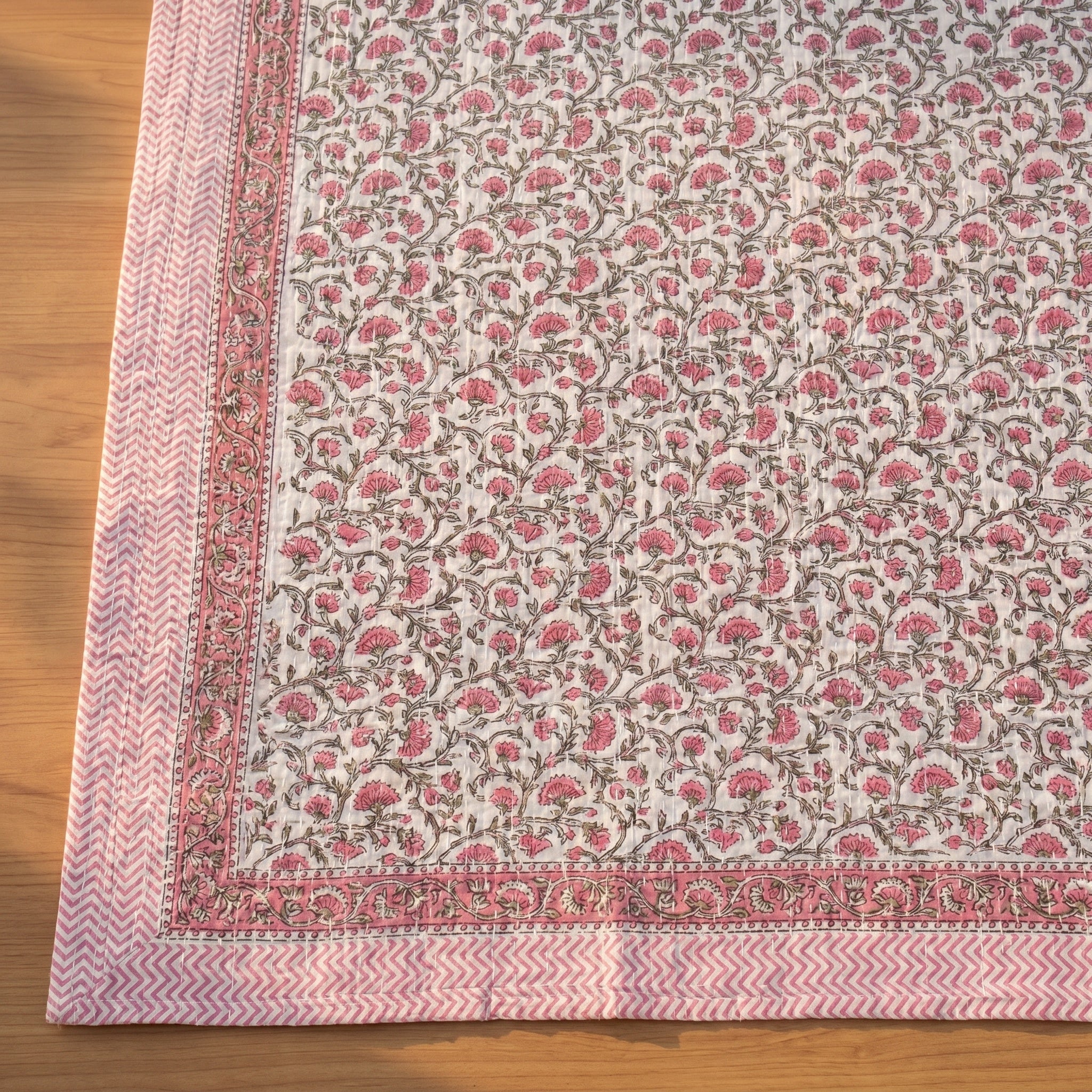 Whisper Terracotta Handmade Kantha Queen Bedsheet