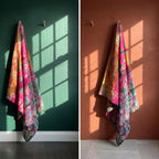 Indigo Bloom Luxury Vintage Suzani Kantha Throw