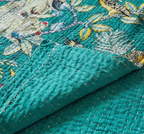 Emerald Canopy Cotton Hand-Made Kantha Throw Blanket